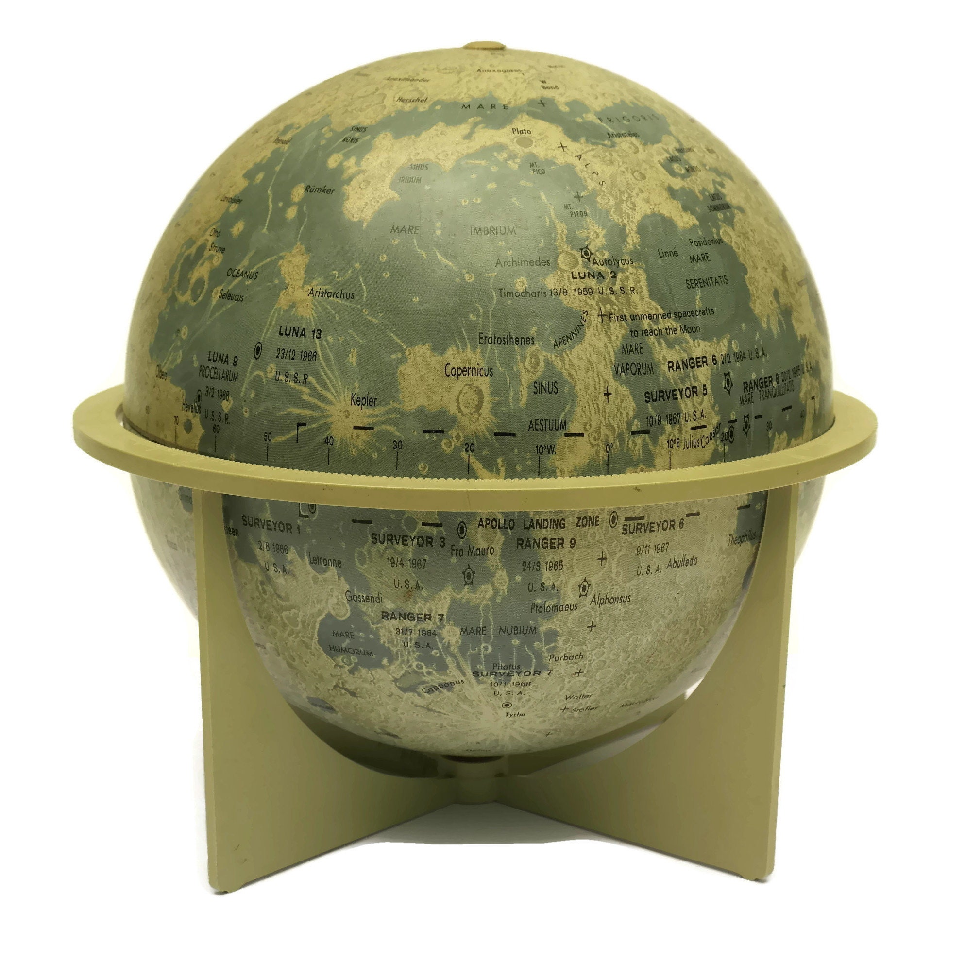 Moon Globe. Vintage Replogle Lunar Globe. Litho Tin Metal World Map