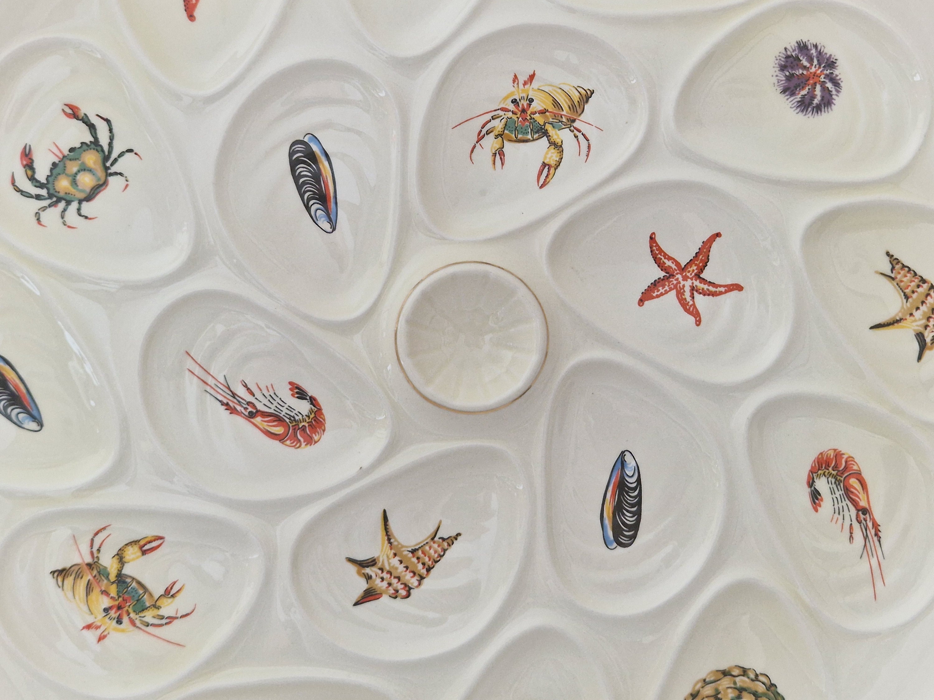 Large Ceramic Oyster Serving Platter with Seafood and Shellfish