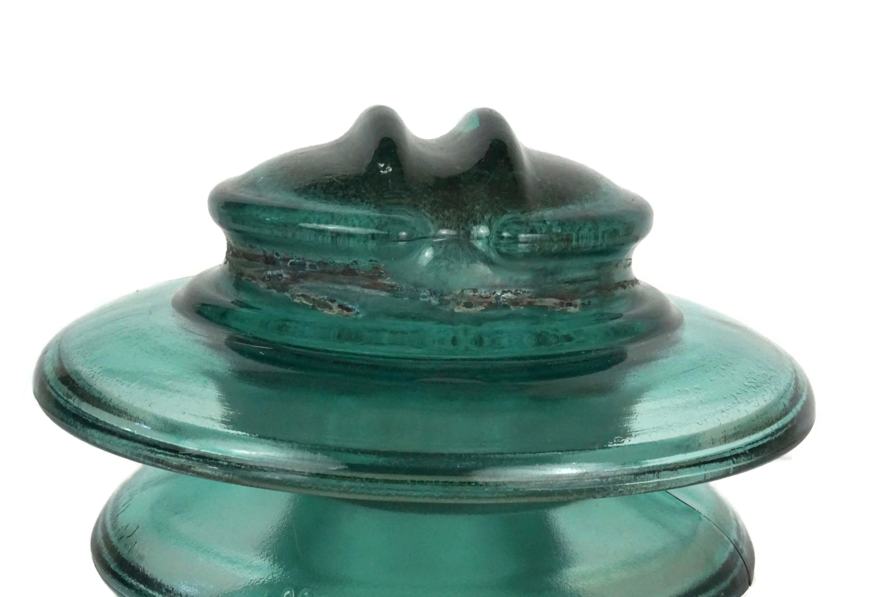 Large Green Glass Electric Insulator, French Vintage Industrial Decor