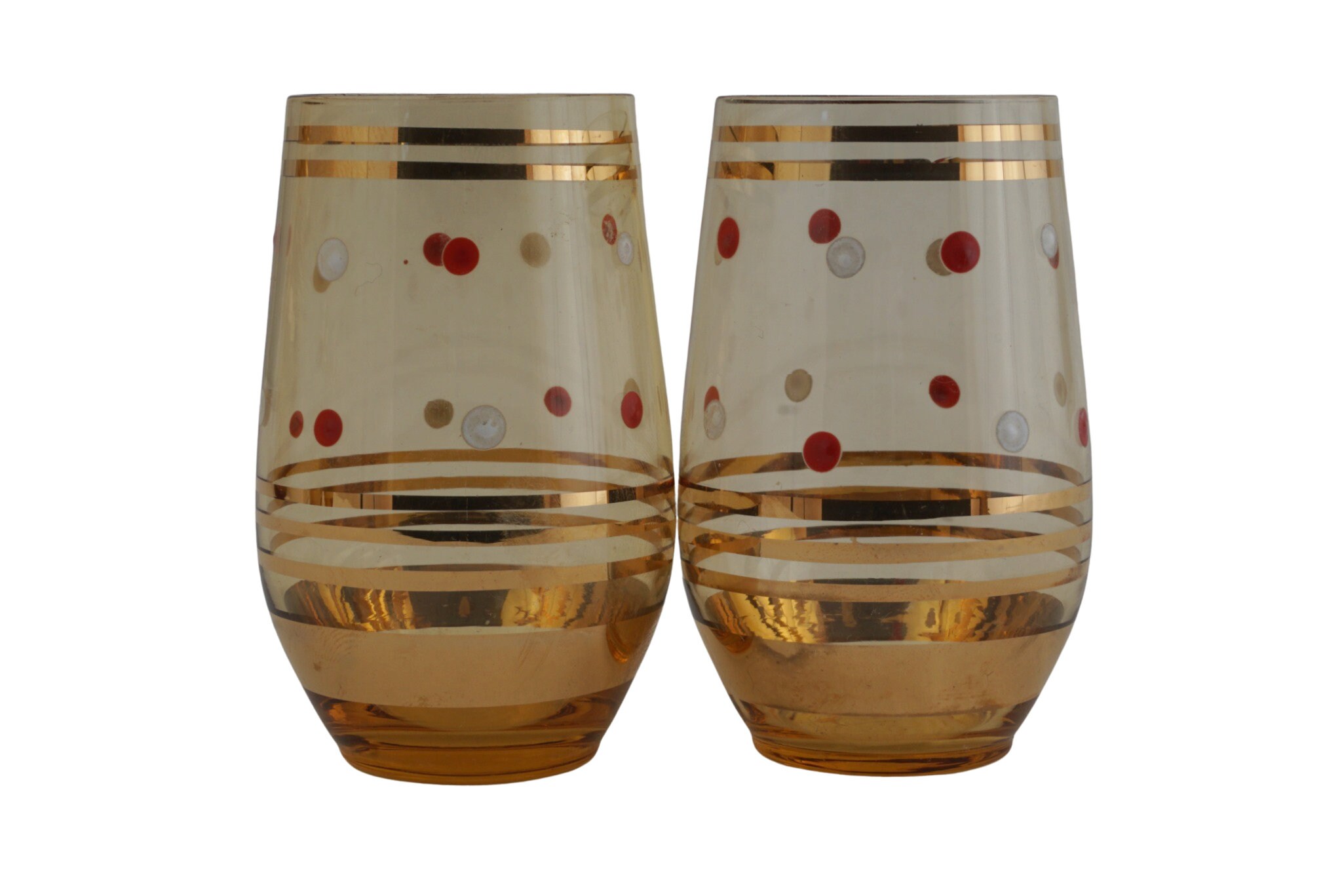 Decanter and Shot Glass Set with Hand Painted Polka, Mid Century