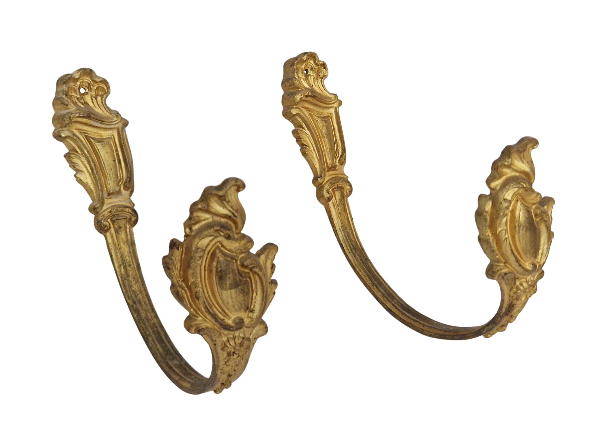 Antique French Gilt Bronze Curtain Tie Backs, Ormolu Curtain Hold Backs