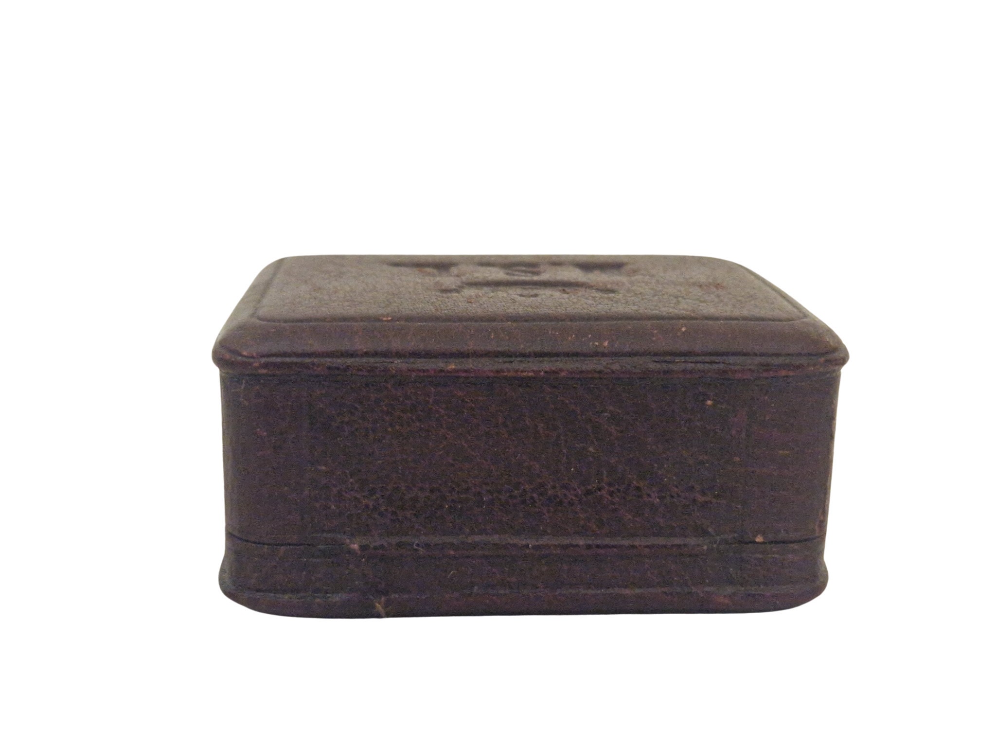 Antique French Leather Brooch Box with Crown and MSL Monogram Initials