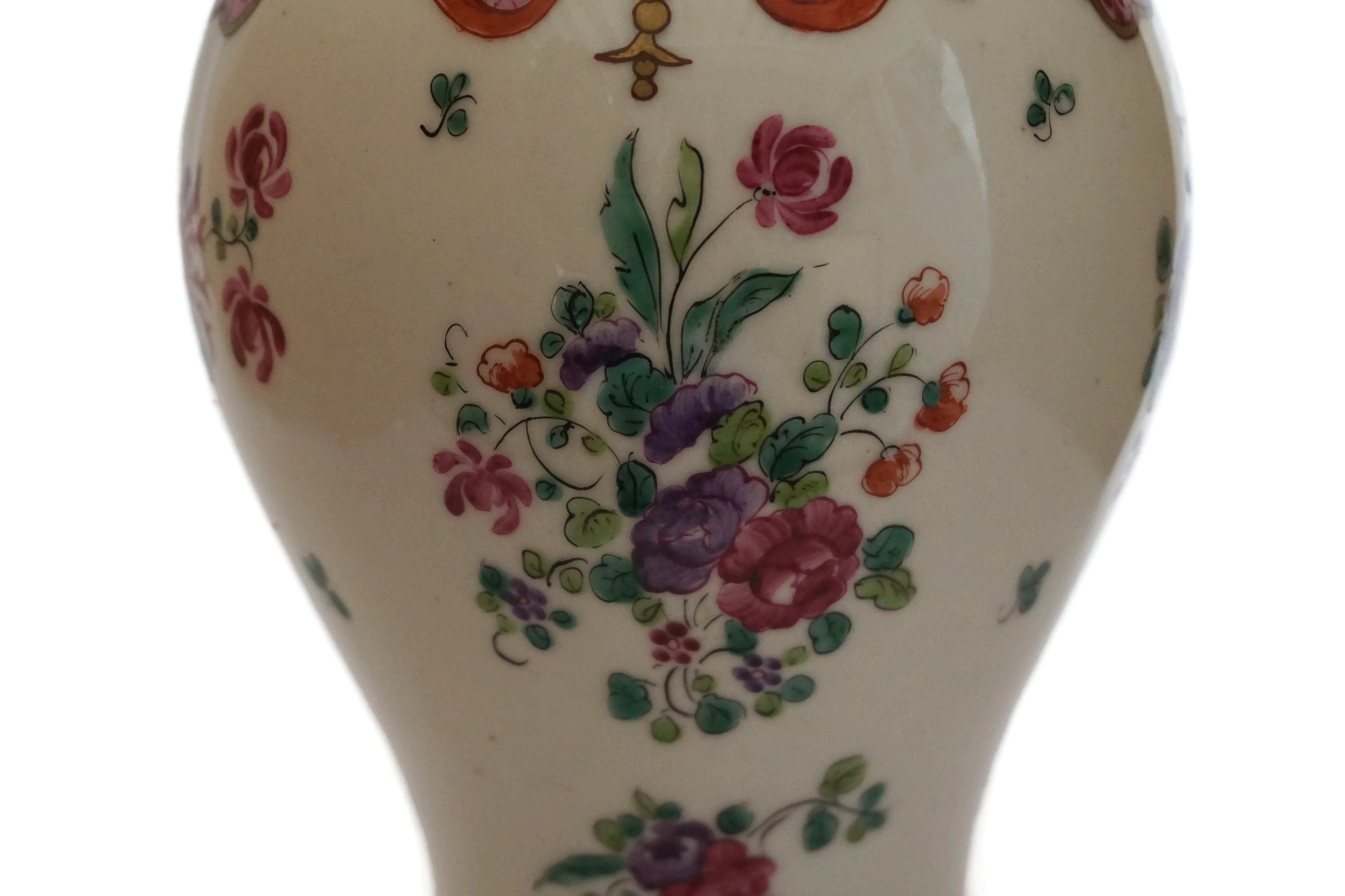 Antique French Porcelain Vase with Hand Painted Flowers By Edme Samson