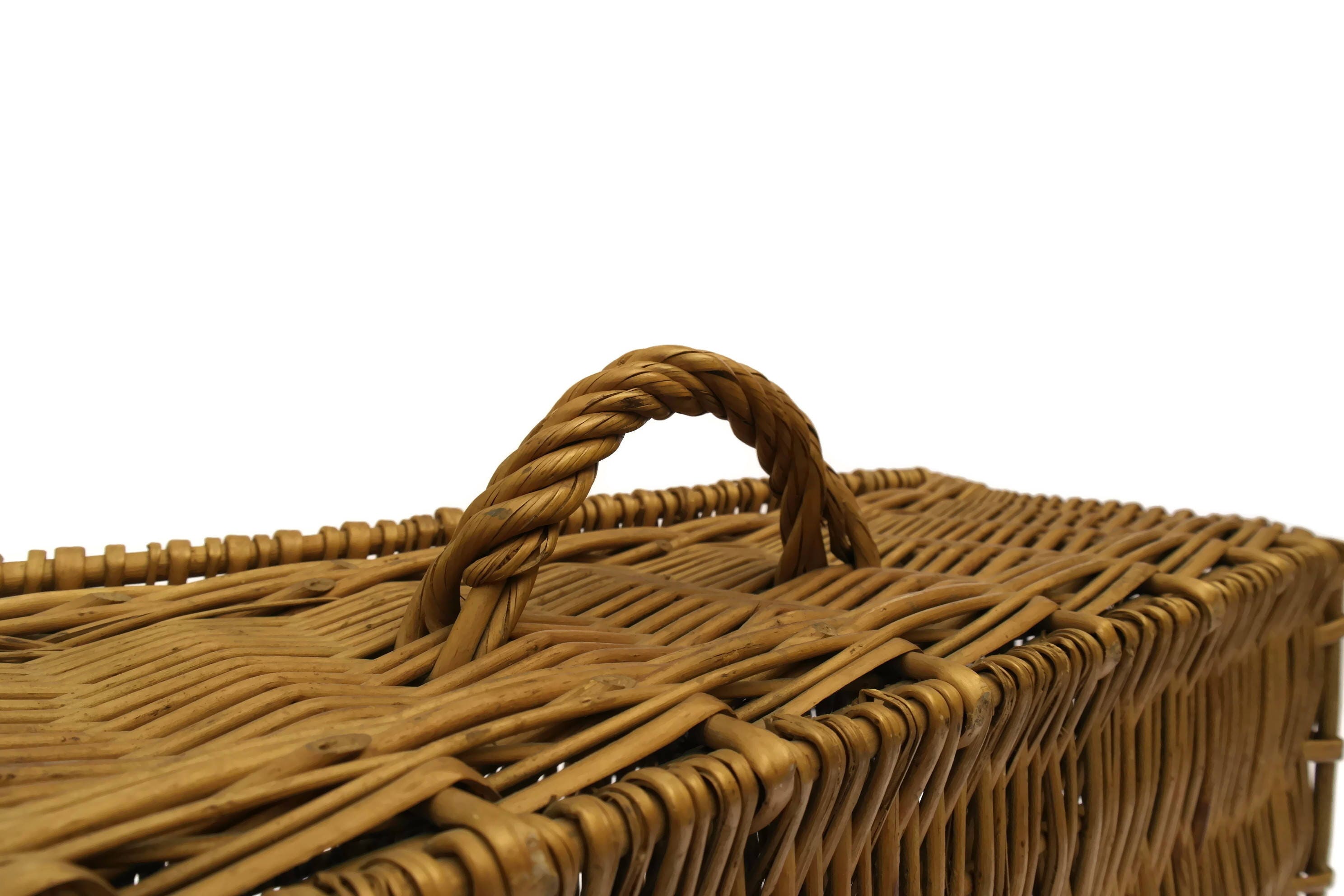 Antique French Wicker picnic Basket. Rustic Storage Basket with Lid and