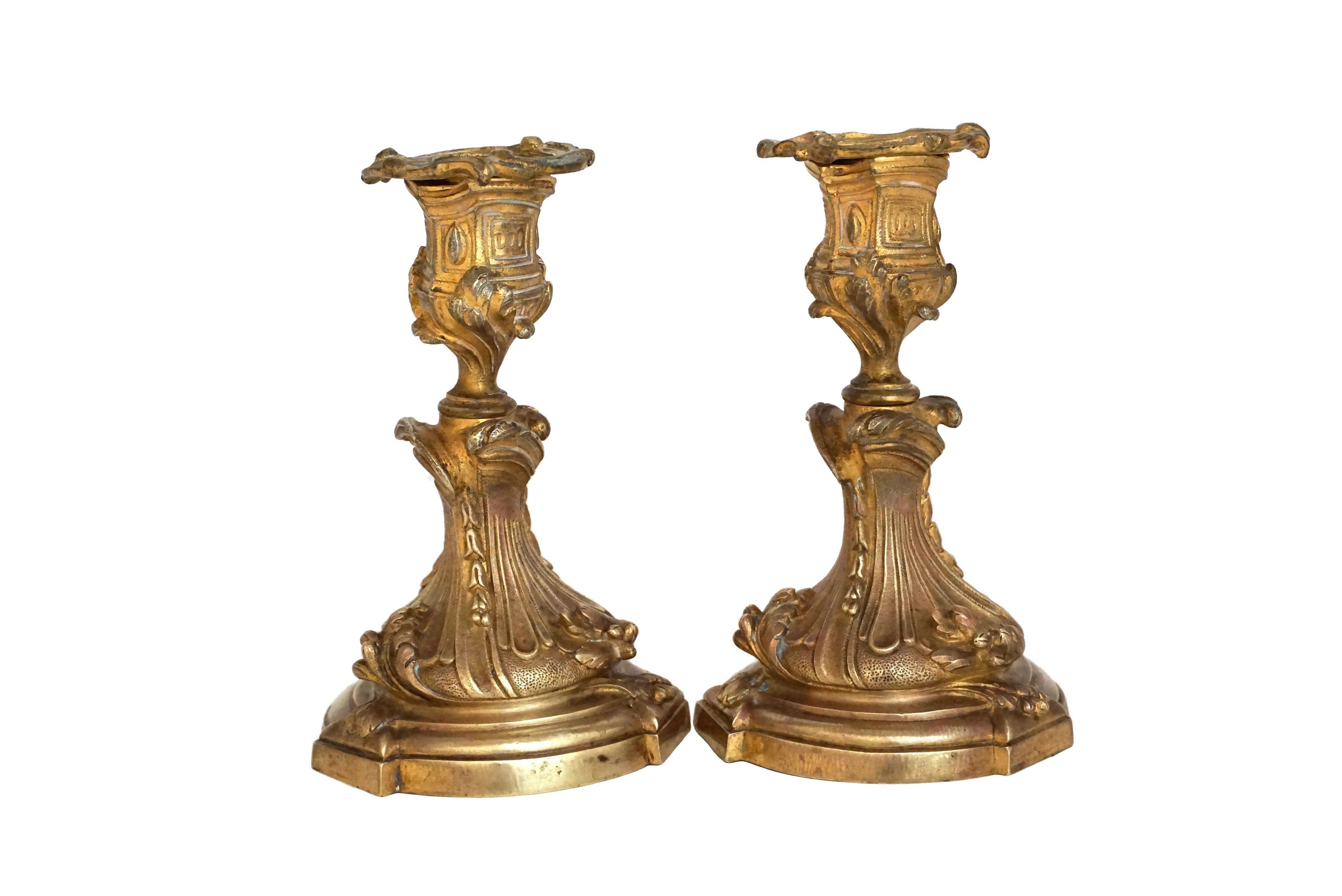 Antique French Bronze Candle Holder Pair, Louis XV Style Home Decor