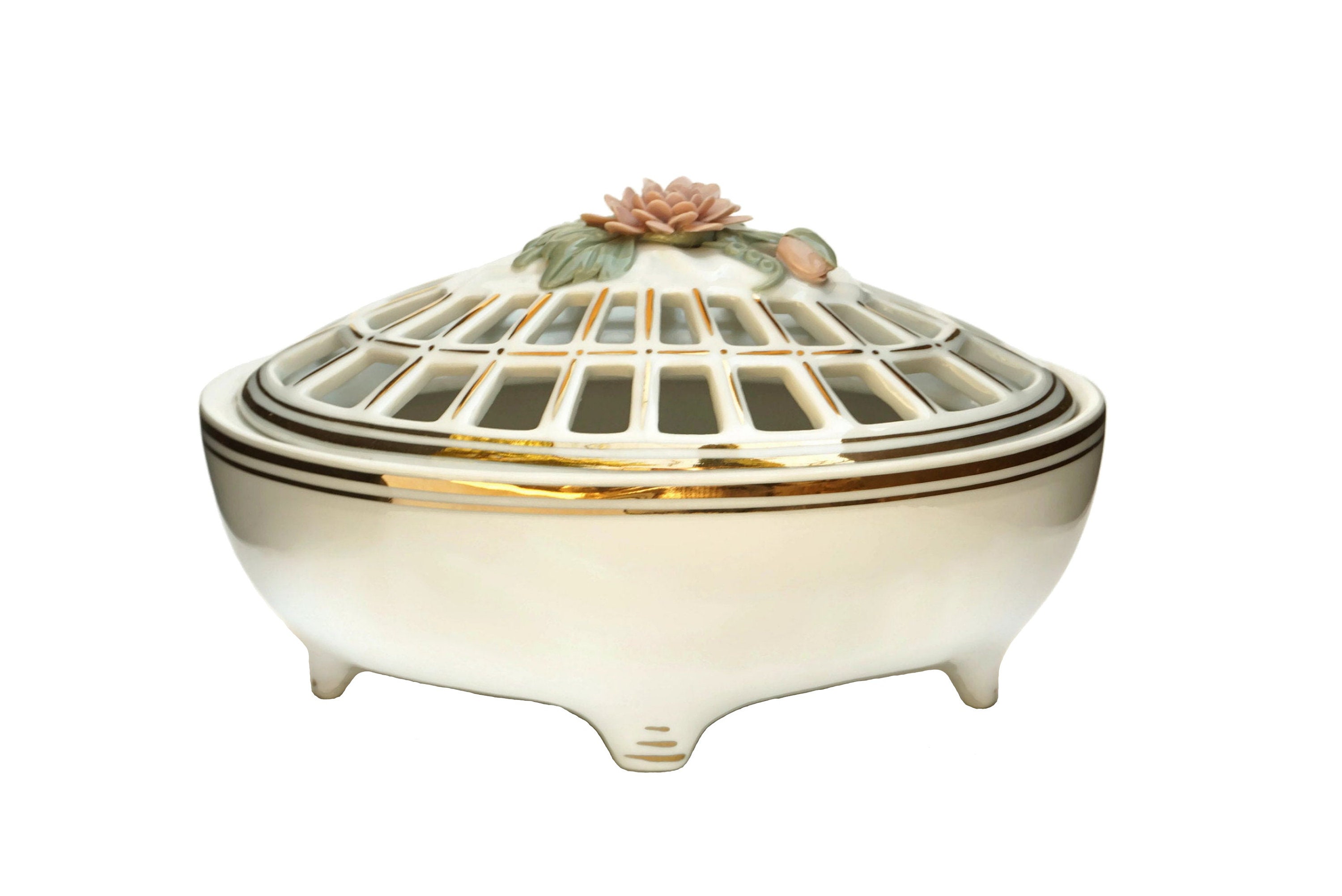 Vintage Porcelain Pot Pourri Bowl, Home Fragrance and Perfume Diffuser