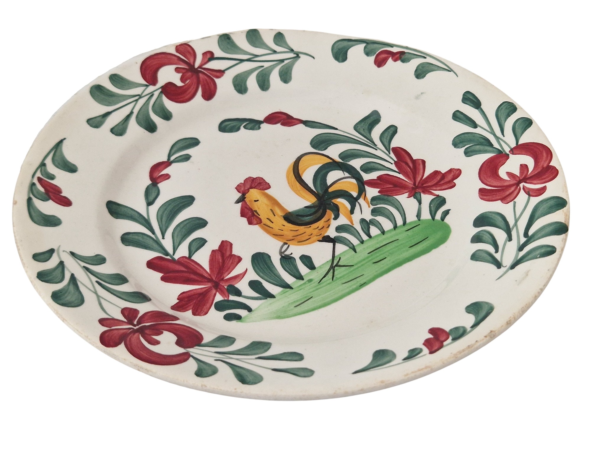 French Hand Painted Ceramic Rooster Plate, Rustic Farm Kitchen Wall Decor