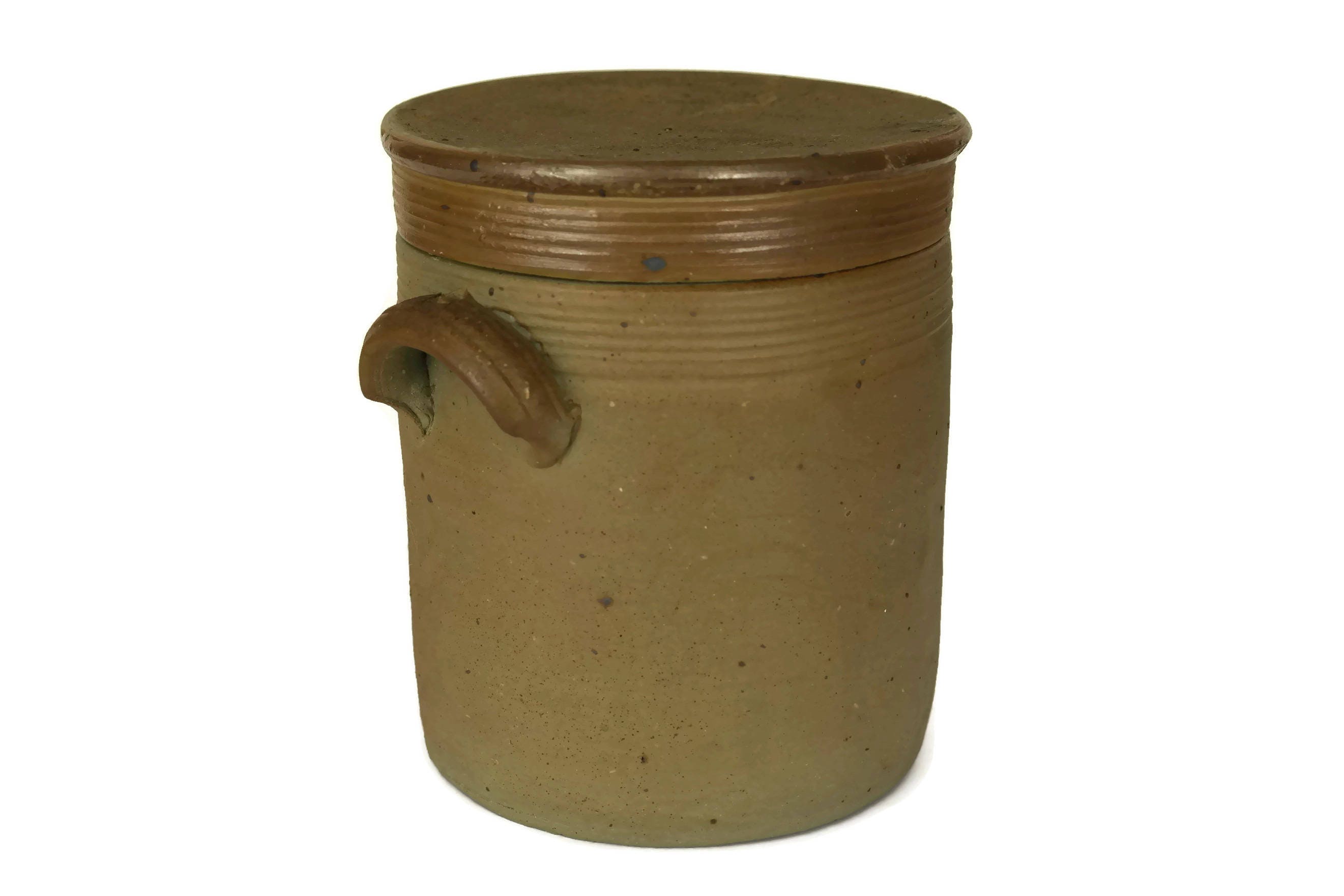 Salt Glazed Pottery Crock. Rustic French Country Kitchen Decor Canister