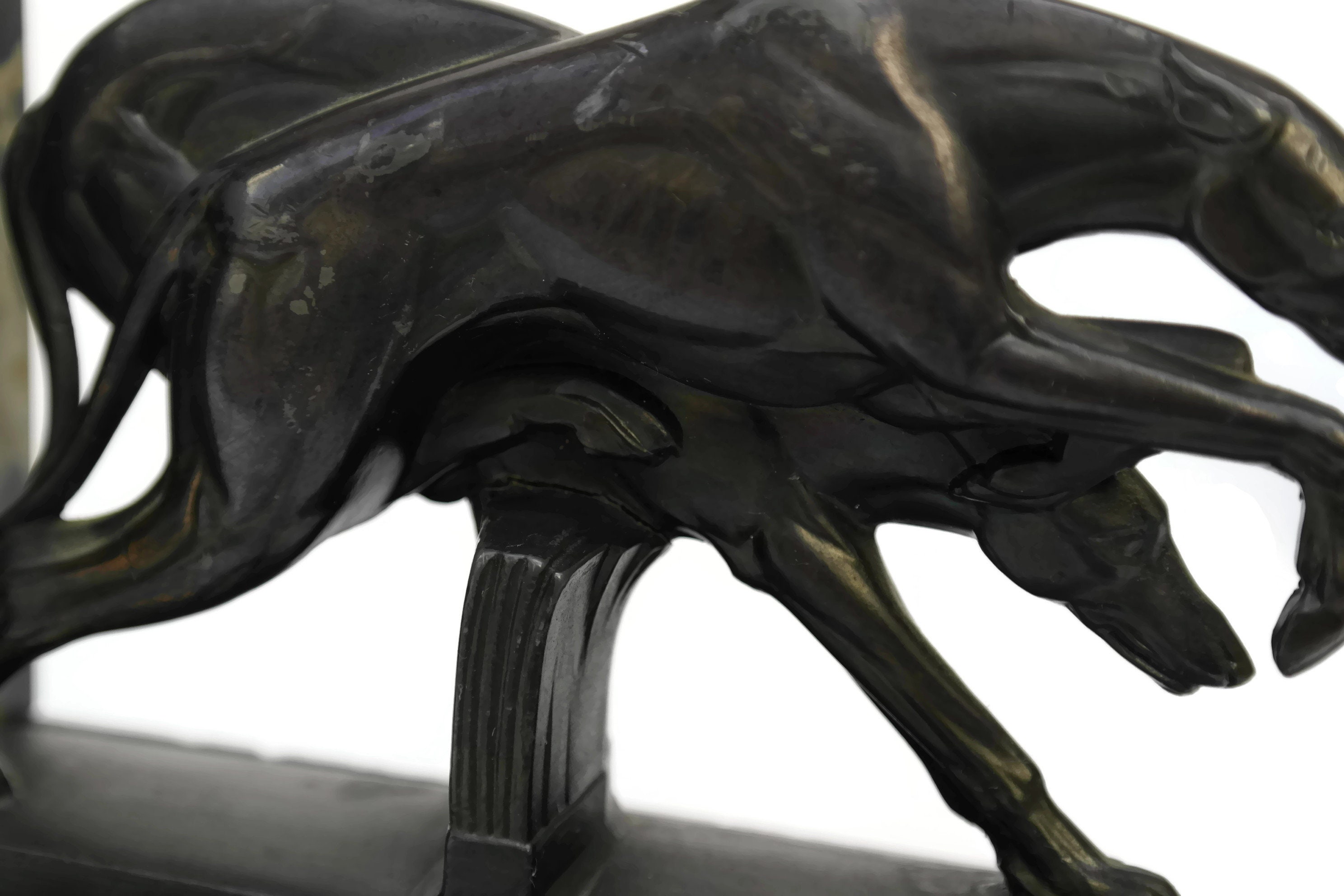 Art Deco Bookends with Racing Greyhound Dog Figurines. Vintage French