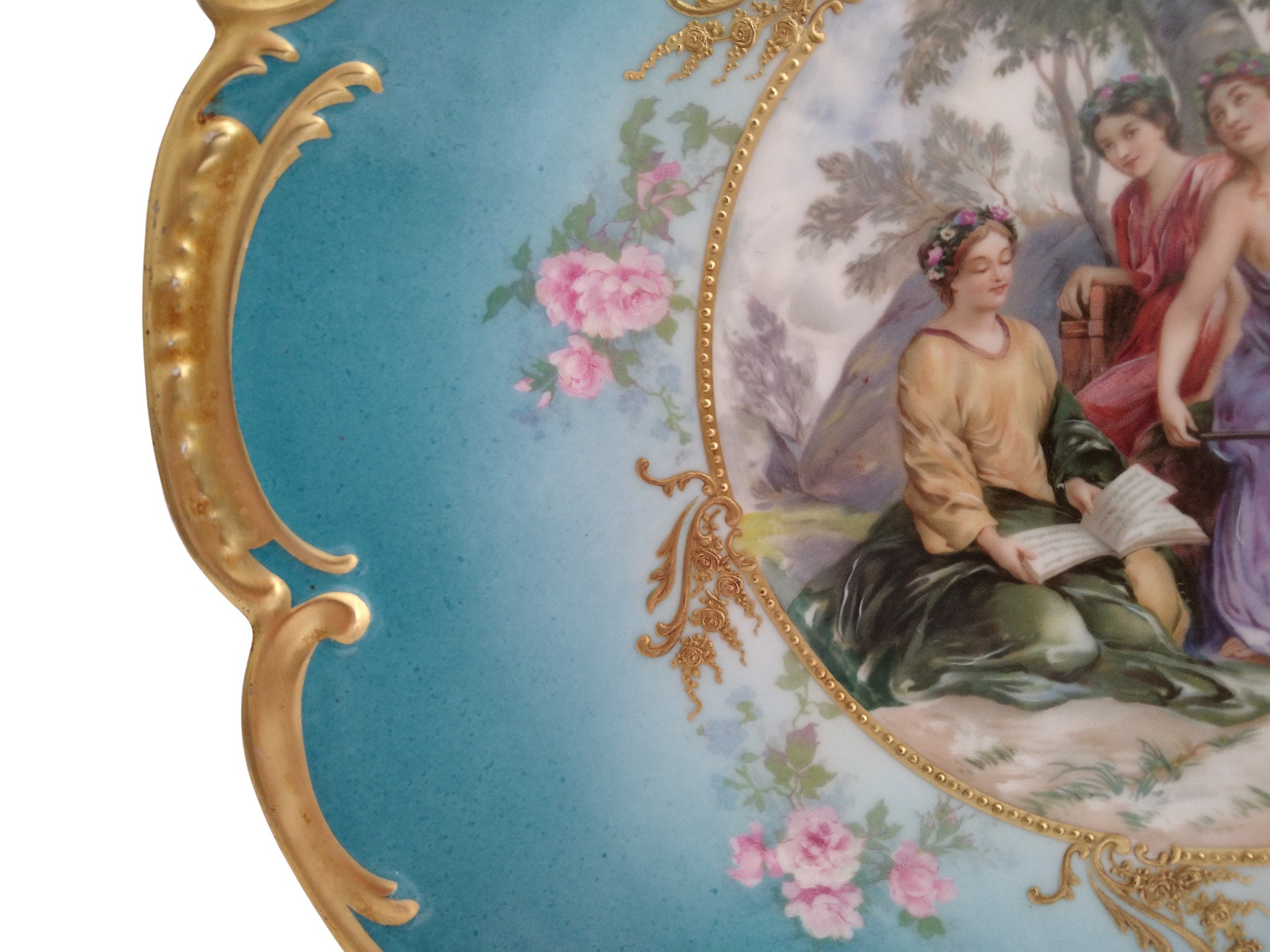Antique Limoges Porcelain Wall Plate by Plainemaison Freres with Hand