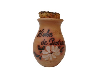 French Pottery Herbes de Provence Jar with Cork Lid, Rustic Country Kitchen Decor, Dried Herb Storage Canister