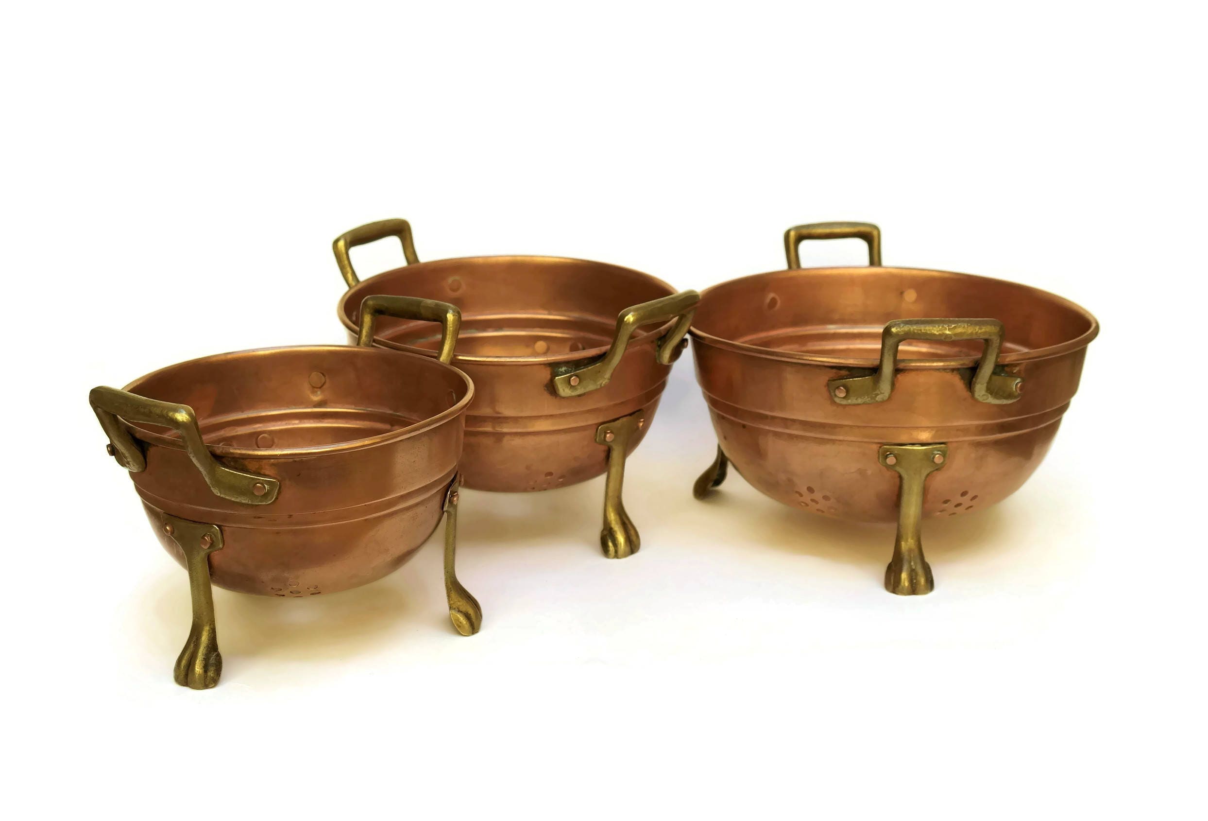 French Copper Colanders Set of 3.
