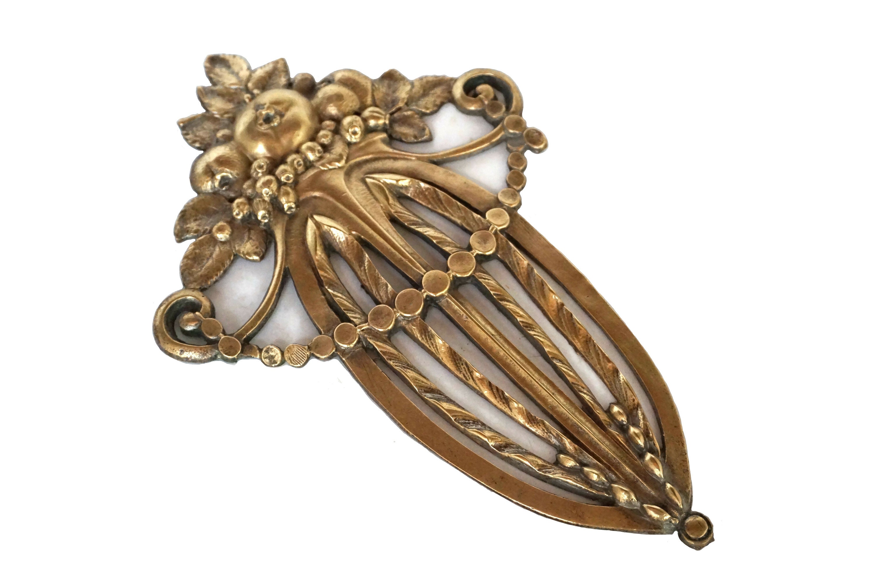 Bronze Fruit Furniture Ornament, Antique French Hardware Molding Pediment