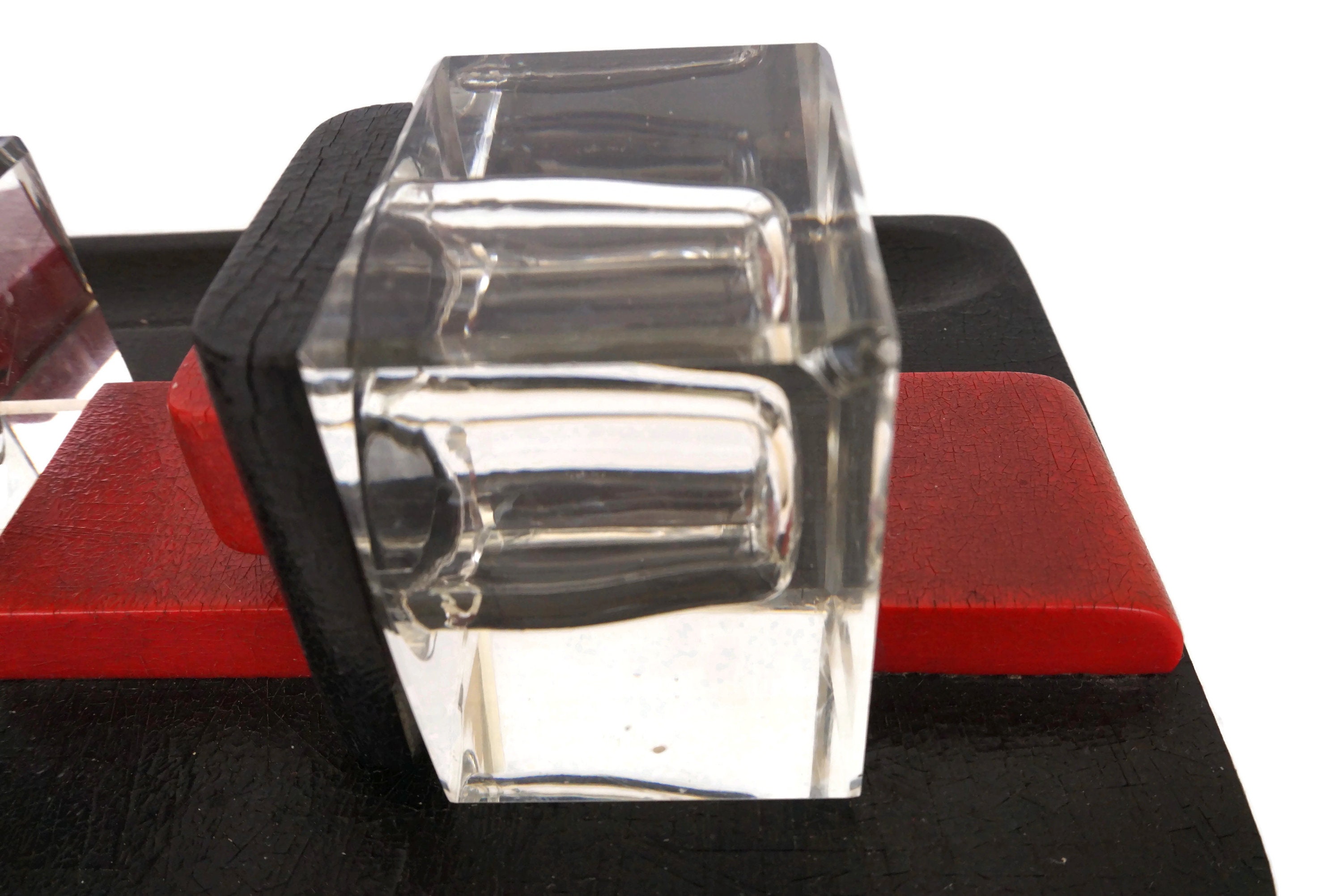 Art Deco Glass Inkwell Set, Antique French Desk Organizer