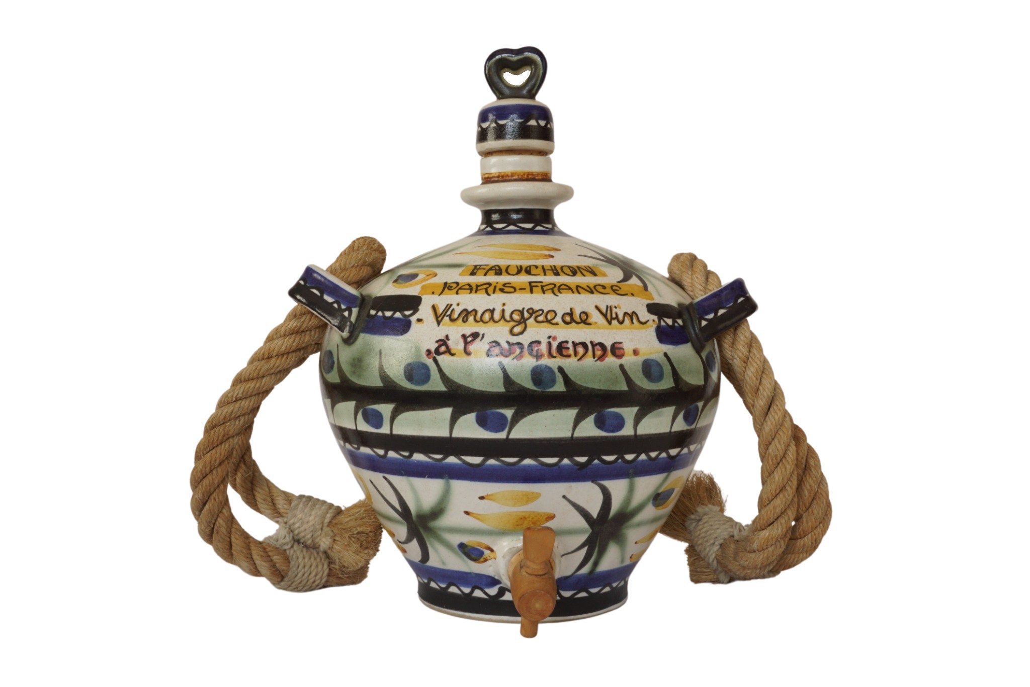 Keraluc Quimper Pottery Vinegar Jug with Hand Painted Advertising for