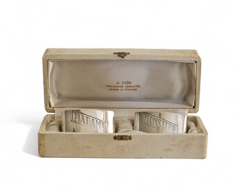 Madame and Monsieur Silver Napkin Rings, Art Deco French Serviette Holders, Wedding Gifts for Him and Her