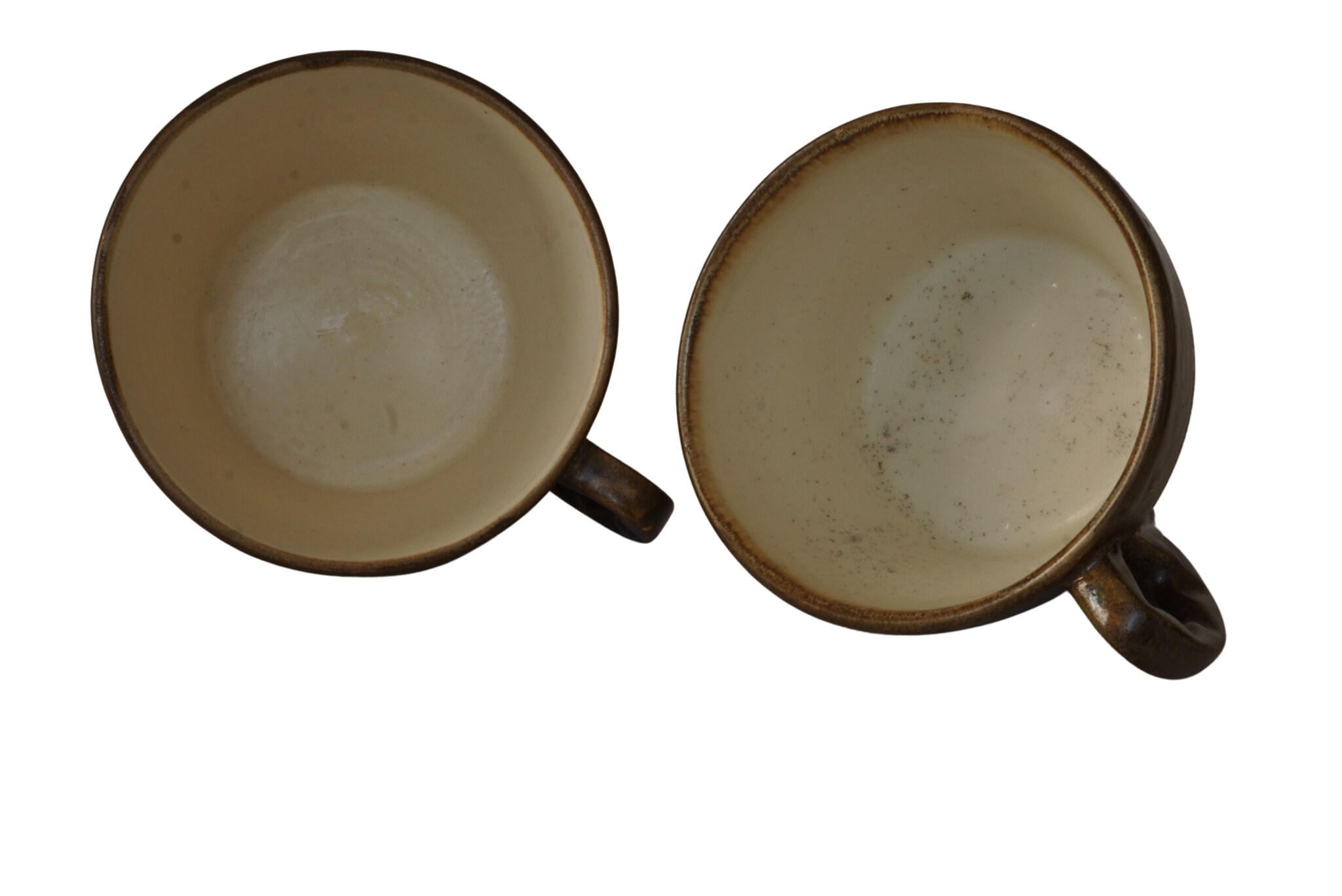 Antique HB Quimper Pottery Cups Pair in Odetta Pattern, French Pottery