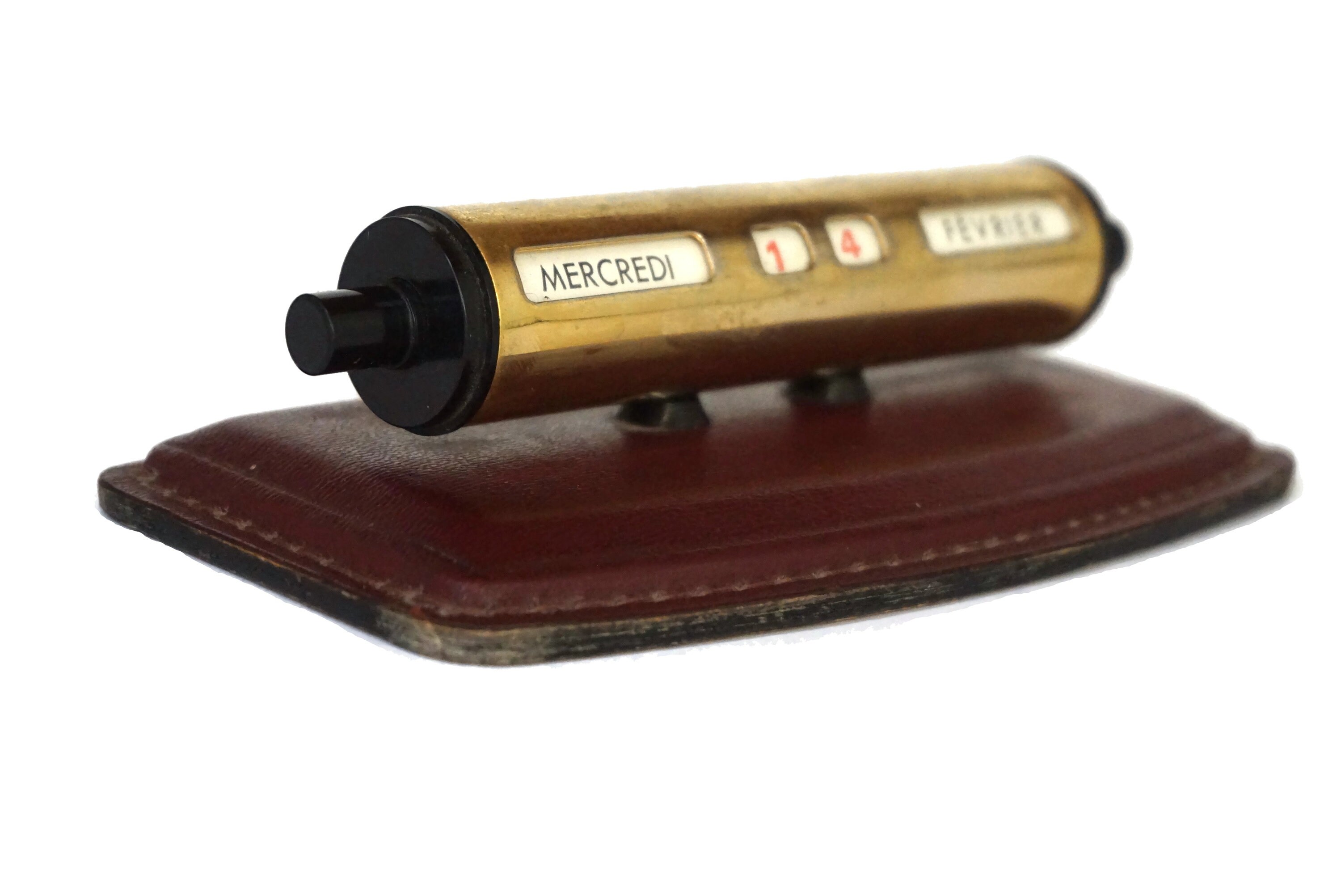 Art Deco Perpetual Desk Calendar with Leather Base, French Office Accessory and Decor
