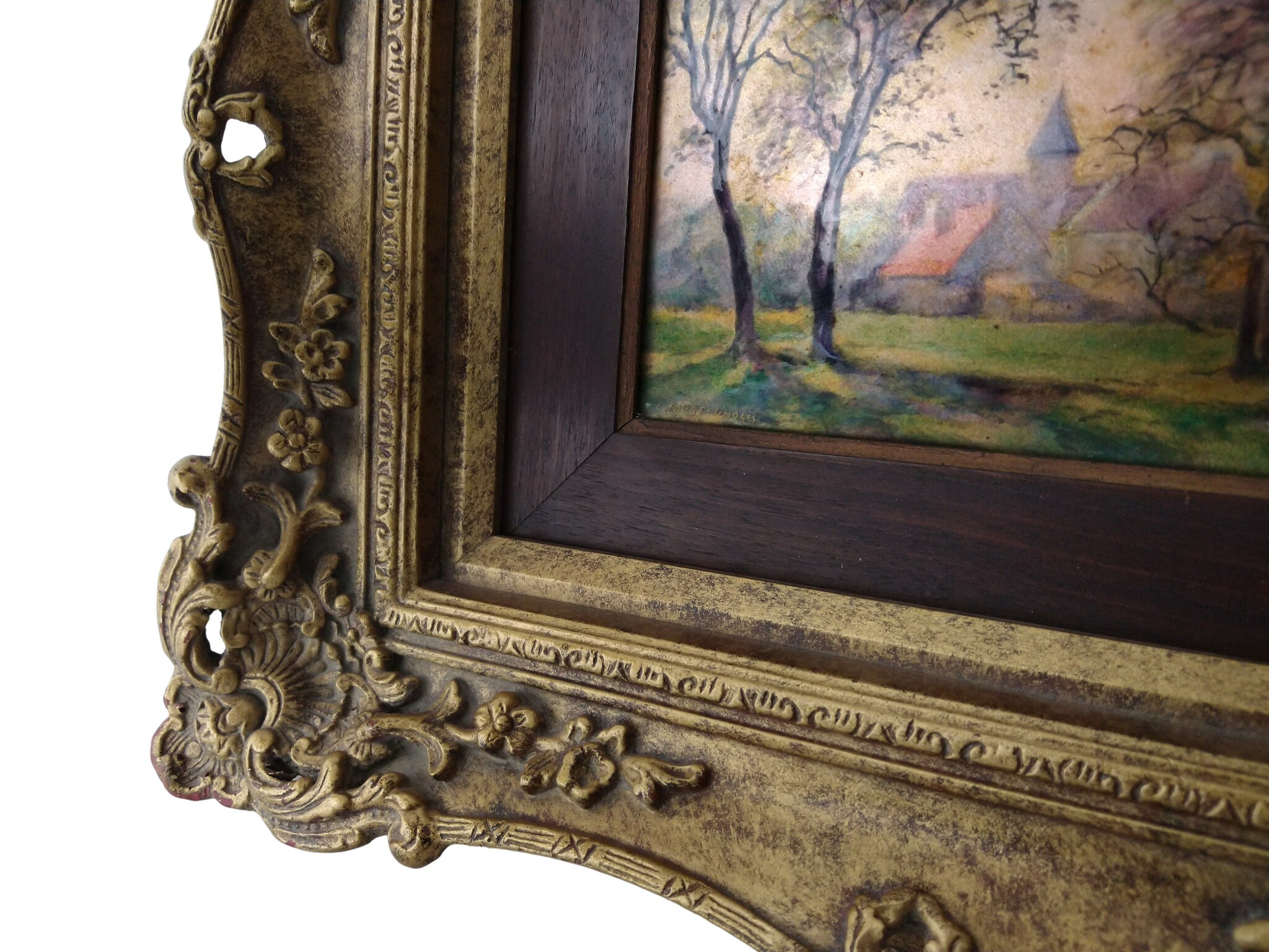 Hand Painted French Limoges Enamel Wall Art with Country Landscape and
