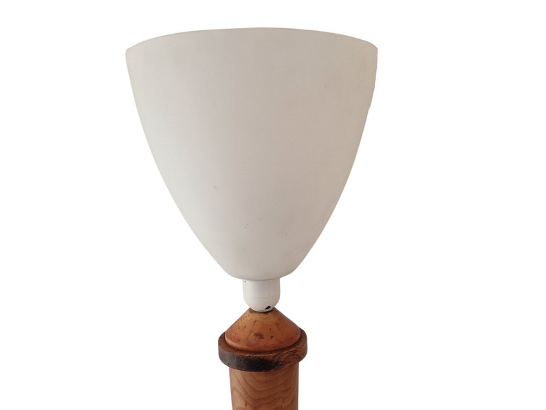 Art Deco Walnut Wood Table Lamp with Tulip Opaline Glass Shade, French Mazda Style Light image 4