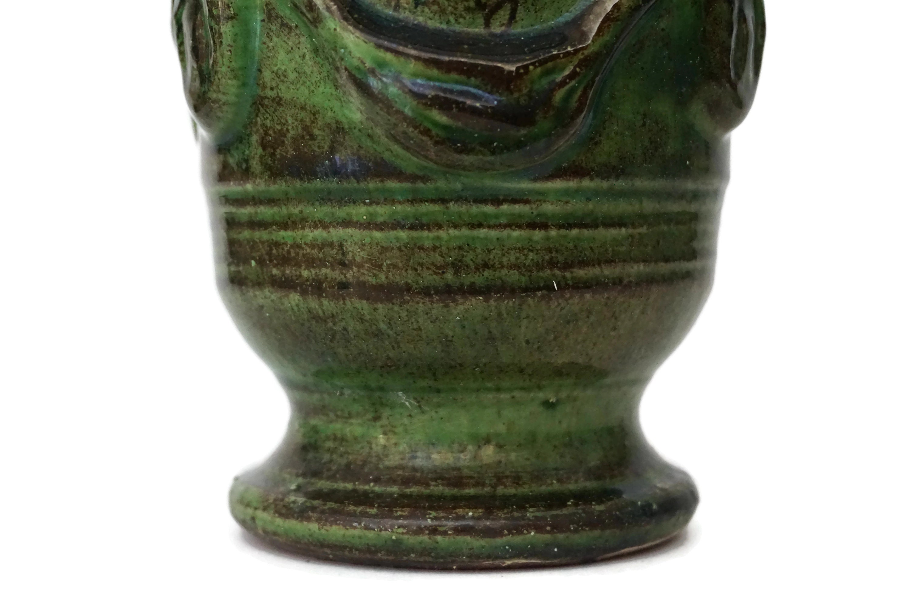 French Anduze Pottery Herb Pot, Small Green Terracotta Urn Vase