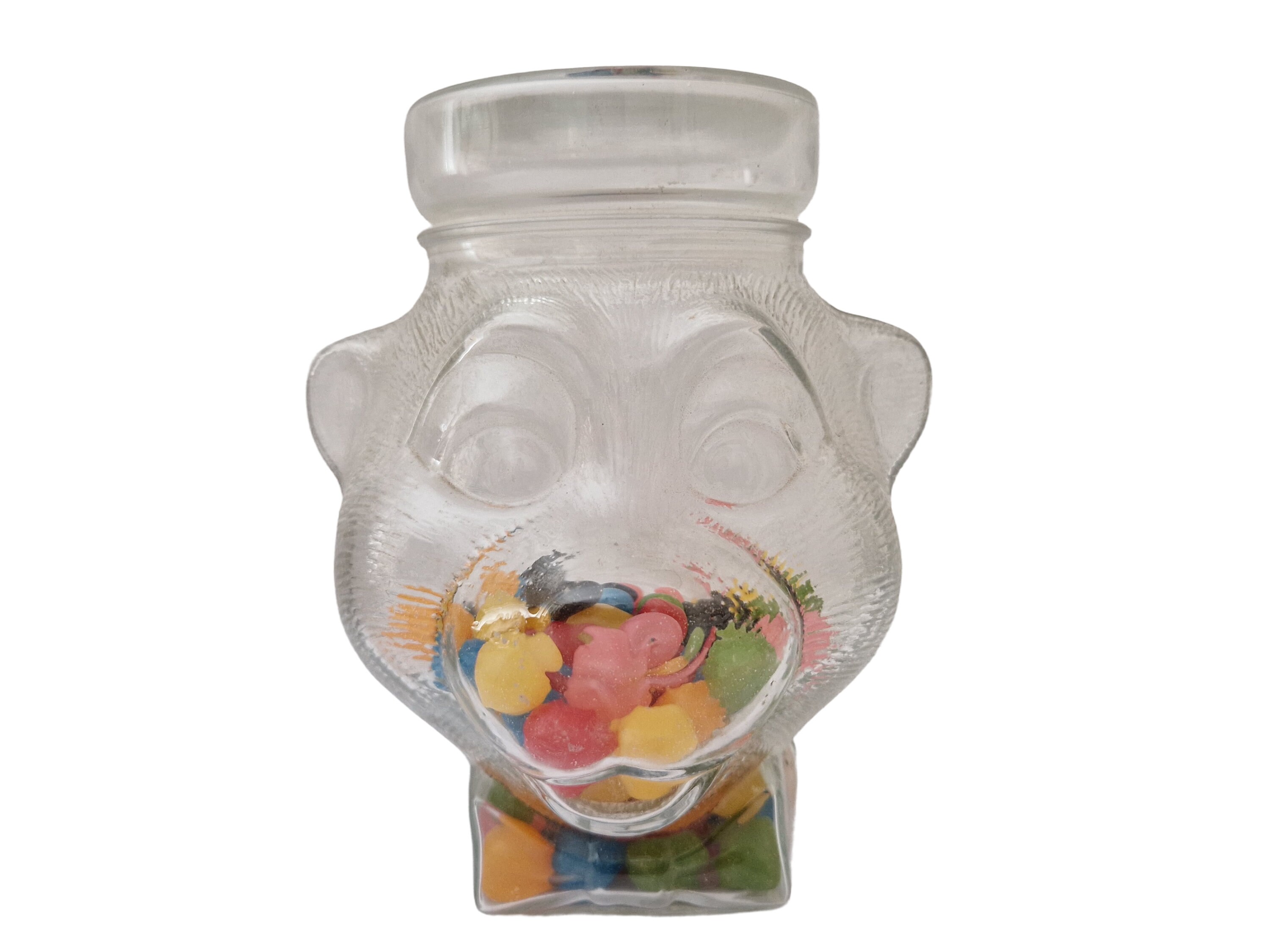 Glass Bear Head Candy Canister Jar, Large Figural Biscuit Barrel