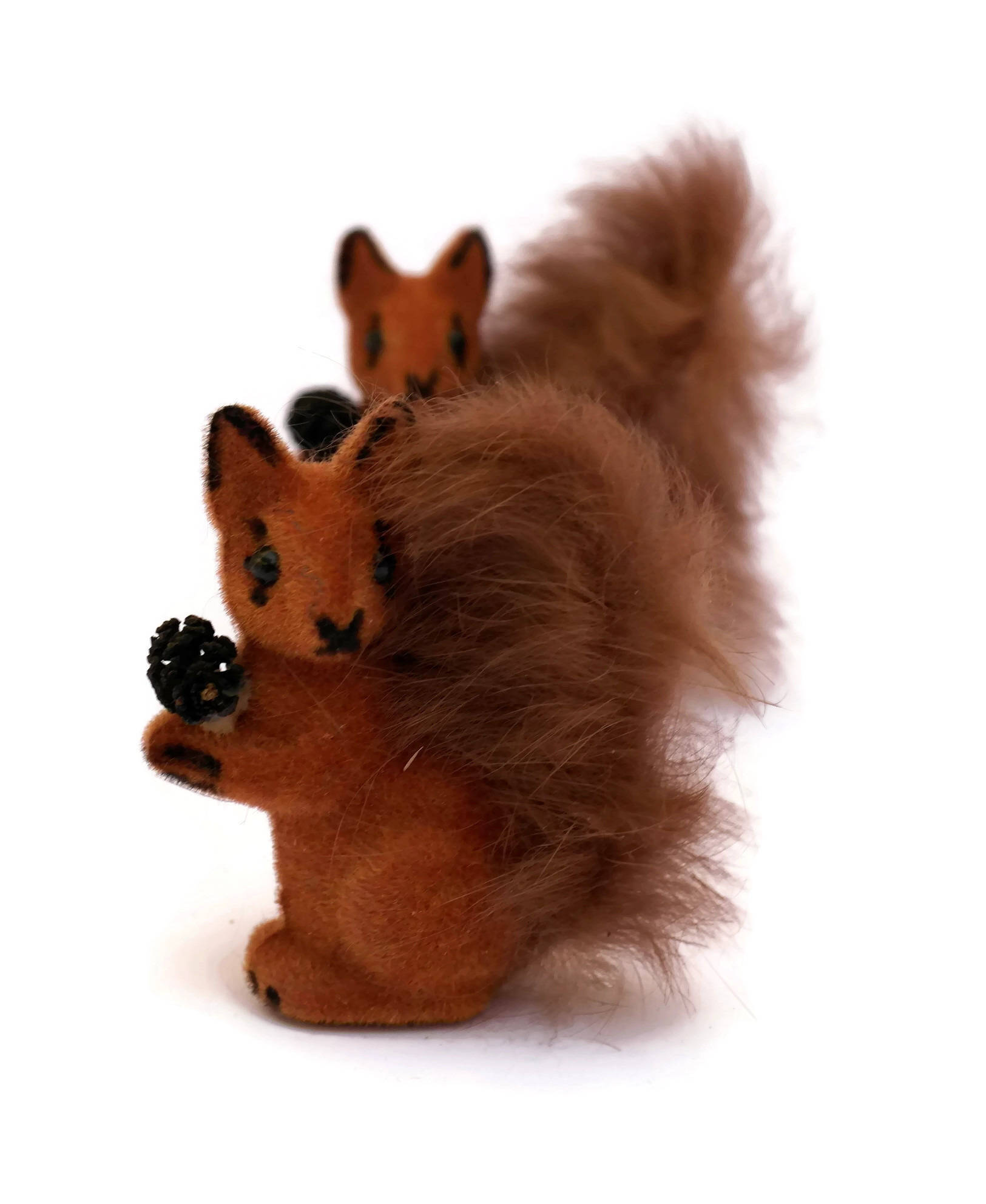 RESERVED Vintage Miniature Flocked Squirrel Toys. German Christmas