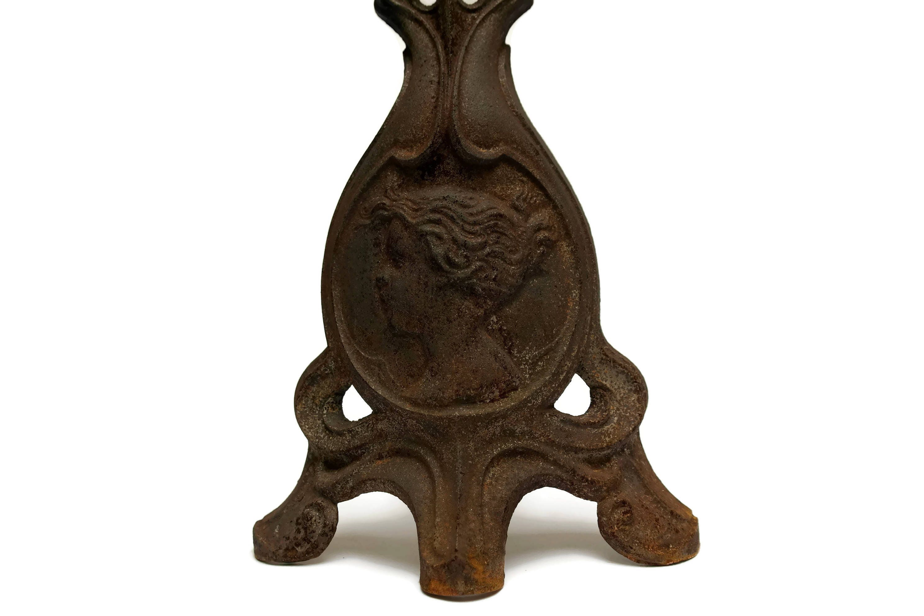 Antique French Art Nouveau Andirons with Portraits.