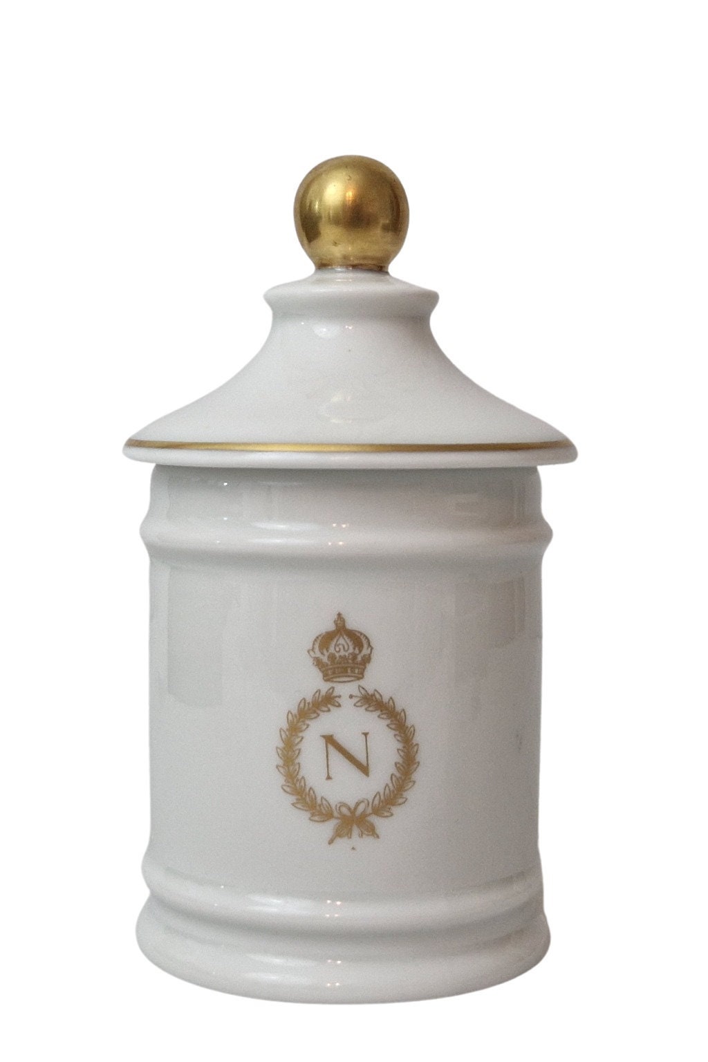 Limoges Porcelain Napoleon Apothecary Jar, French Empire Vanity Storage