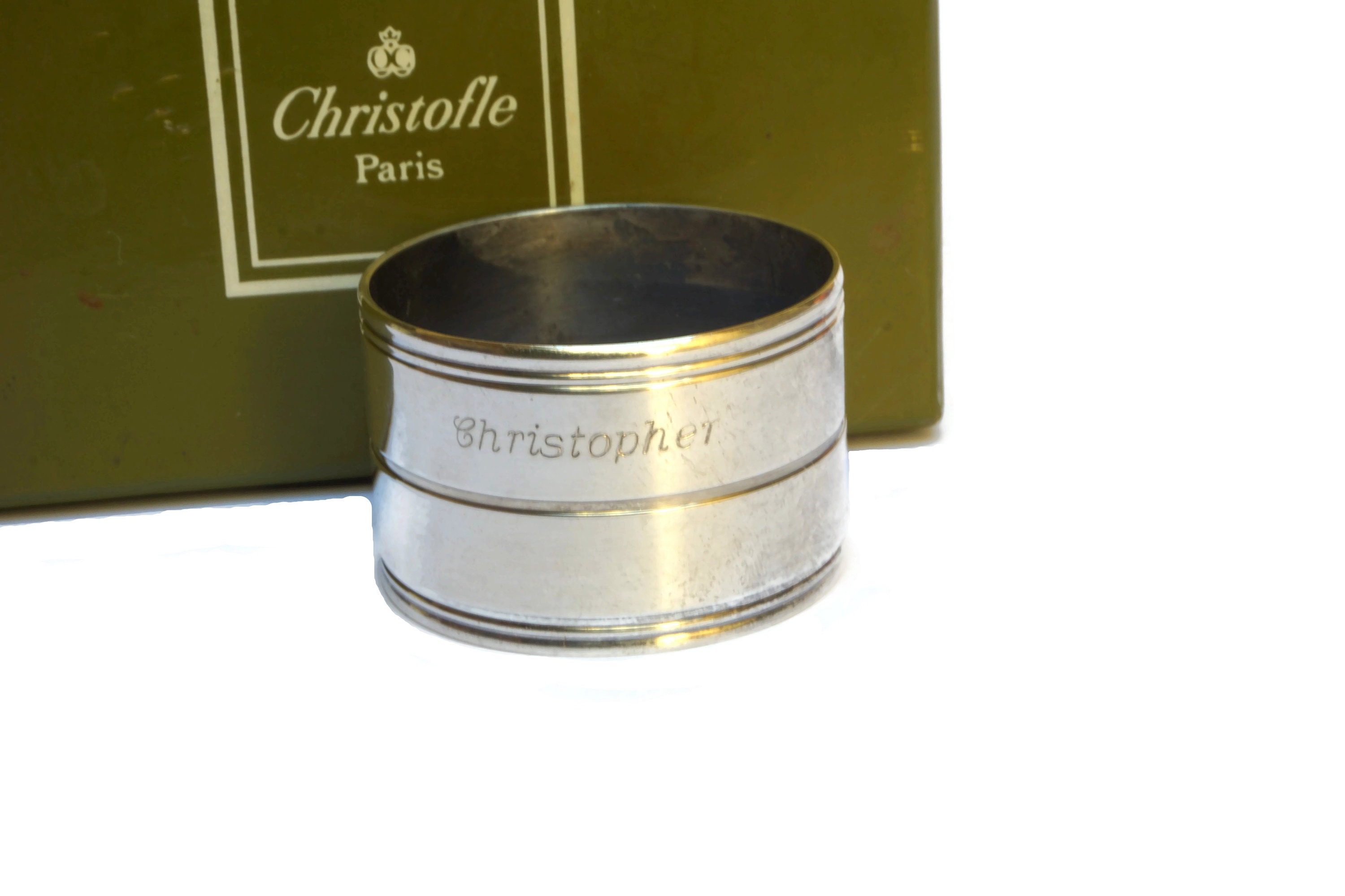 Vintage Christofle Silver Napkin Ring with Personalized Engraving Christopher