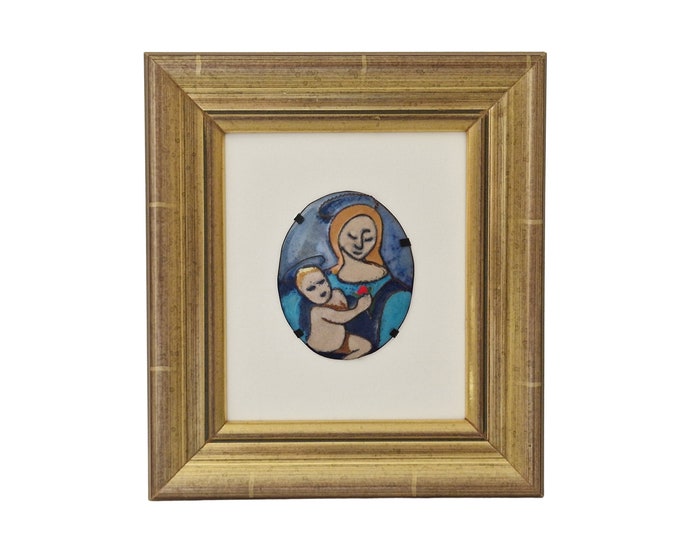 Madonna and Child  Enamel Painting Medallion, Hand Painted Virgin Mary and Jesus Portrait