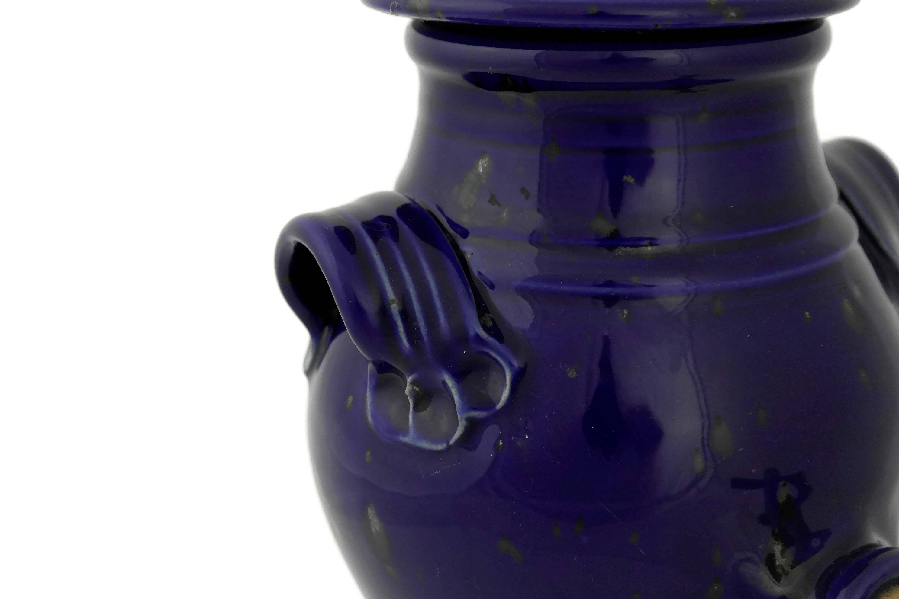 Vintage French Wine Vinegar Jug. Rustic Stoneware Pot. Blue Kitchen