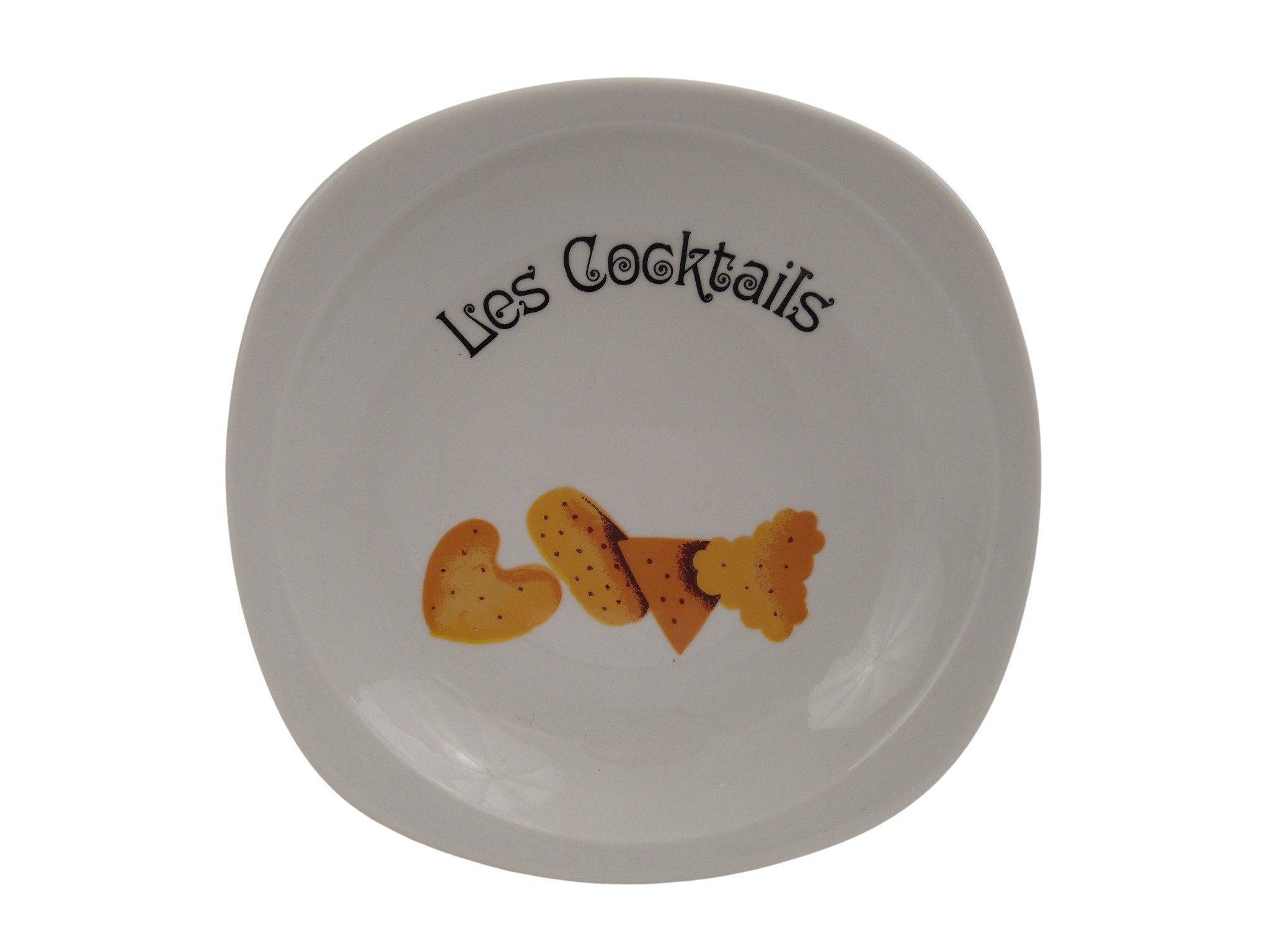French Porcelain Cocktail Party Plates Set of 6, Ceramic Aperitif Canape Bowls, Olive and Nut Dishes
