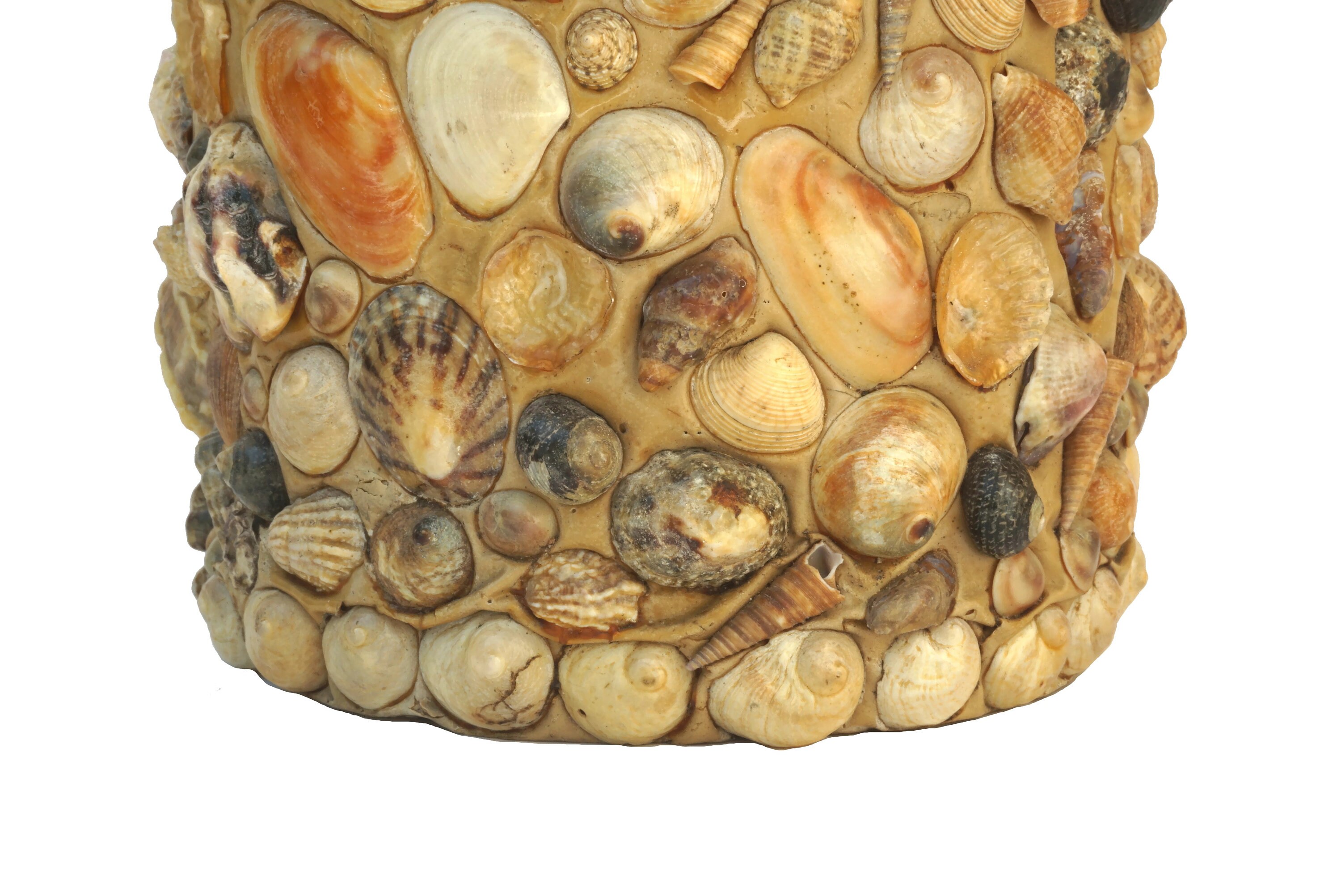 Mid Century Seashell Vase, Large Vintage Shell Mosaic Art Glass