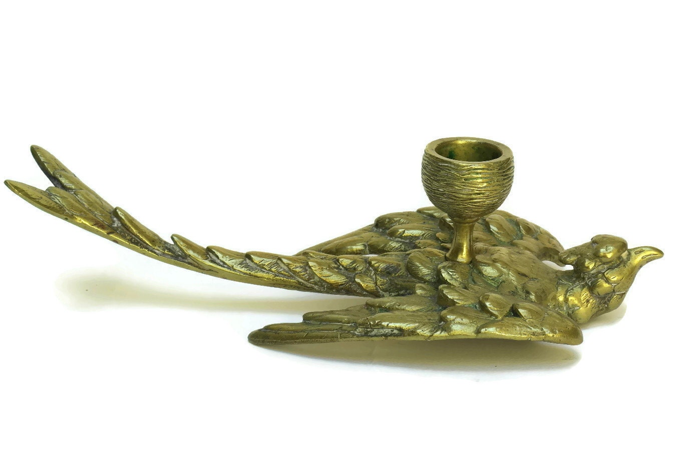 Antique French Bronze Bird Candlestick Holder, Swallow Chamberstick