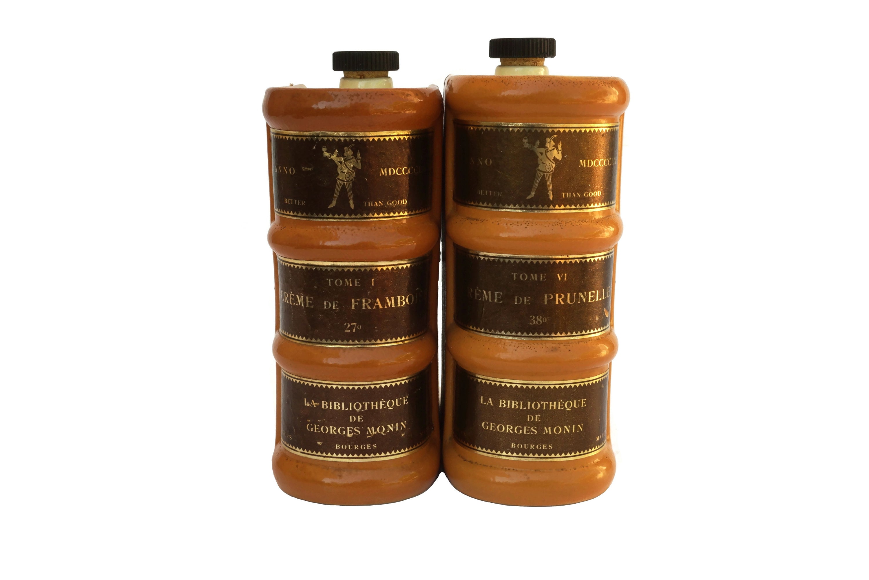 Ceramic Book Decanter Bottles for Monin Liqueurs, French Faux Book