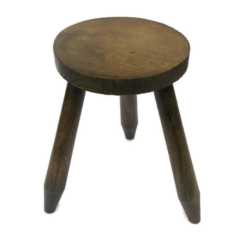 3 Legged Wooden Foot Stool. Rustic French Milk Maid Stool. Farmhouse Footstool.