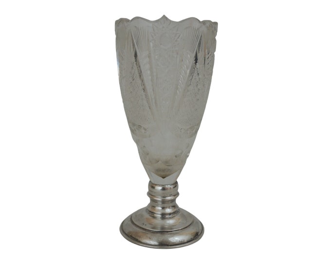 Antique Hungarian Crystal and Silver Vase, Cut Glass and Sterling Footed Trophy Cup