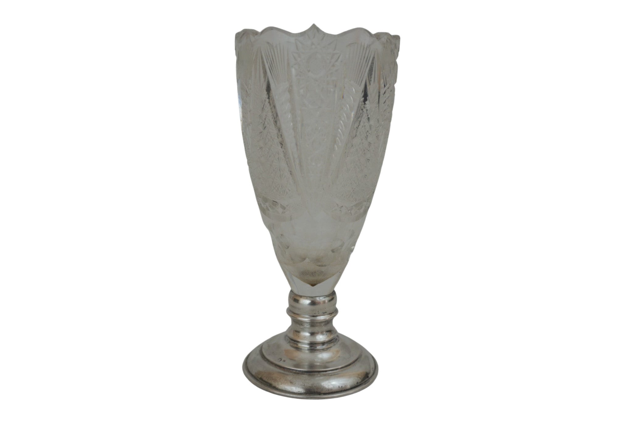 Vase Hongrois Antique en Cristal et Argent, Verre Coupé Coupe de Trophée à Pieds Sterling