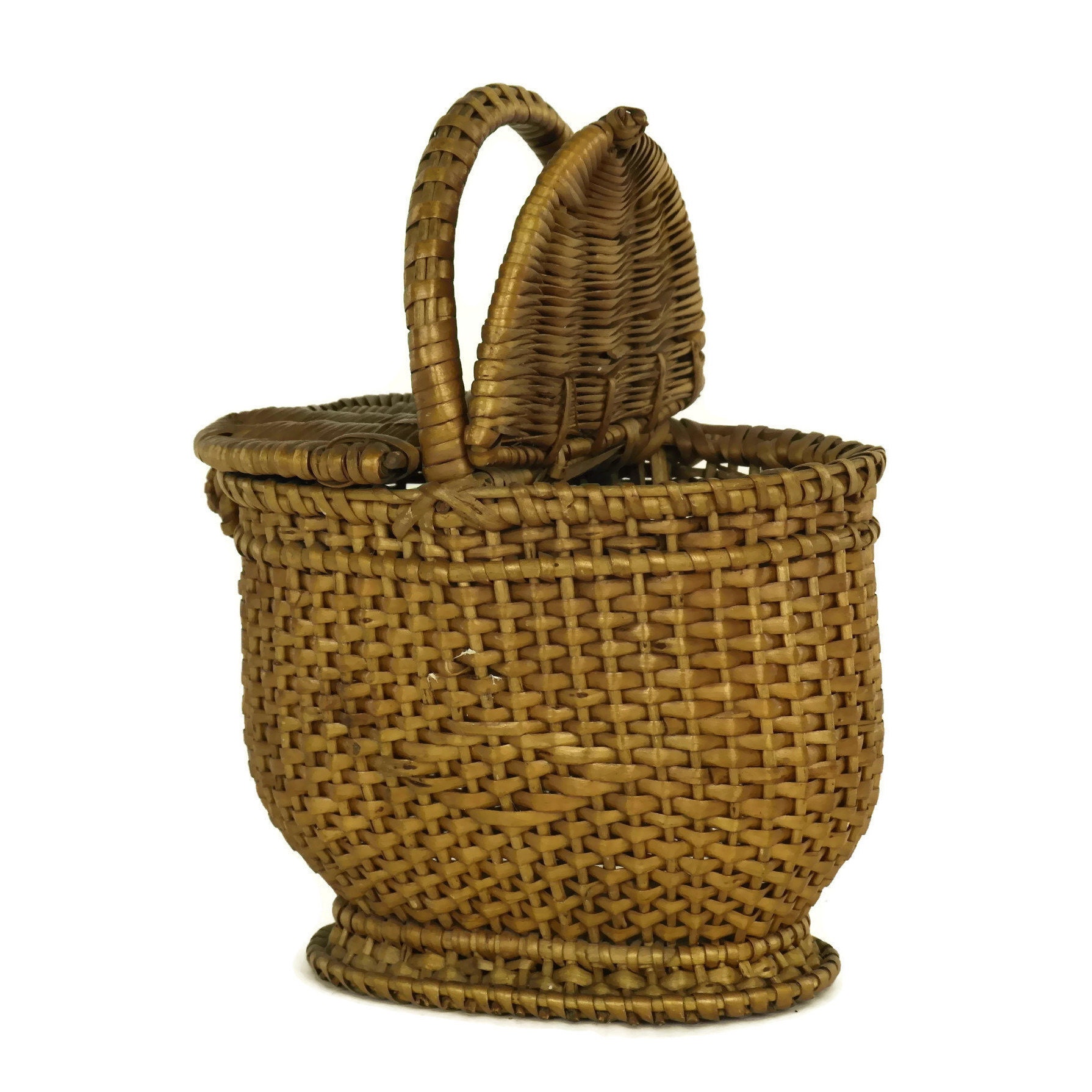 RESERVED for Elaine. French Antique Miniature Basket. Hand Woven Wicker