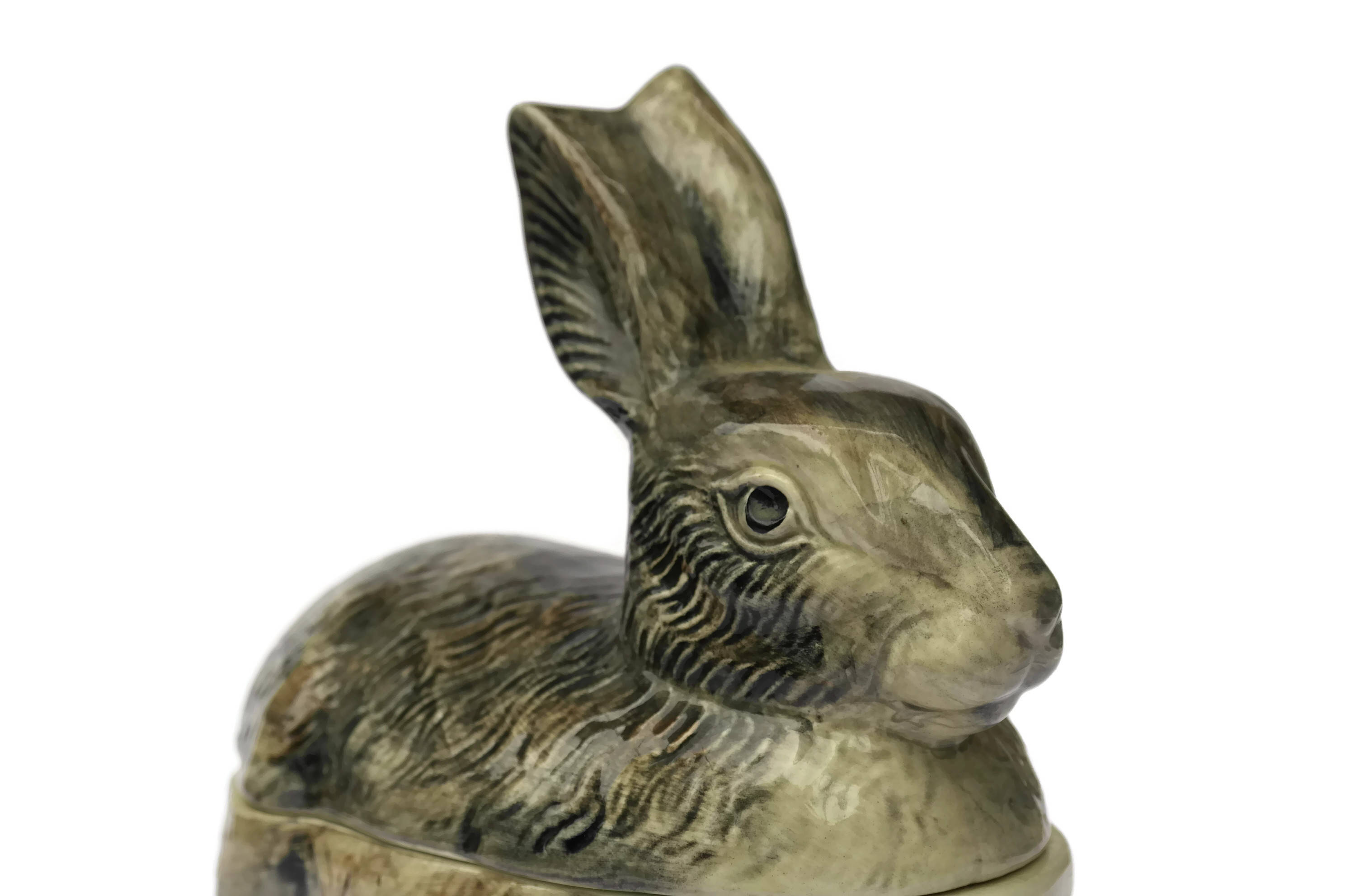 Vintage Pottery Rabbit Tureen. Glazed Ceramic Bunny Rabbit Casserole