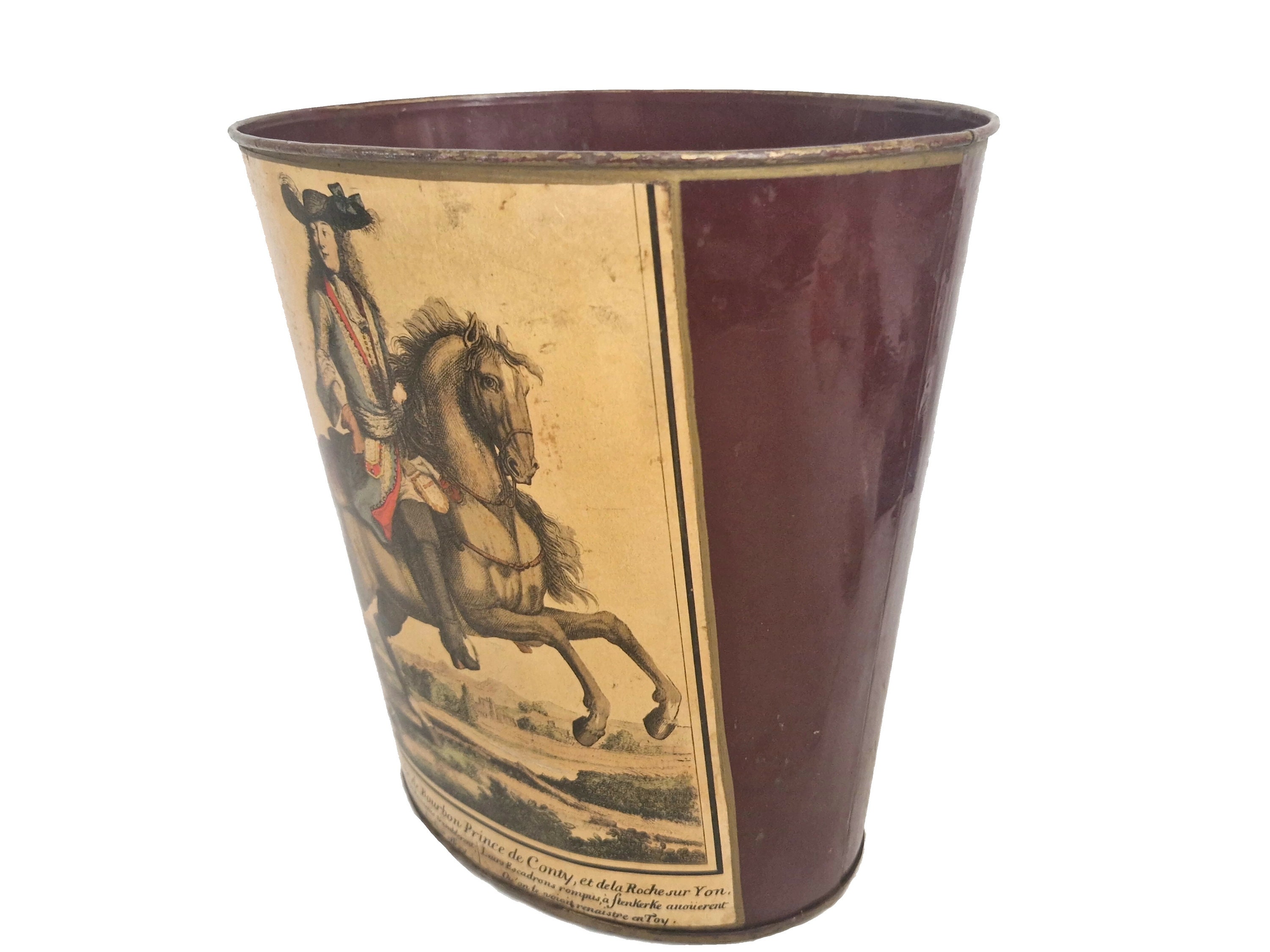 French Tole Waste Basket with Antique Style Decoupage Portrait of