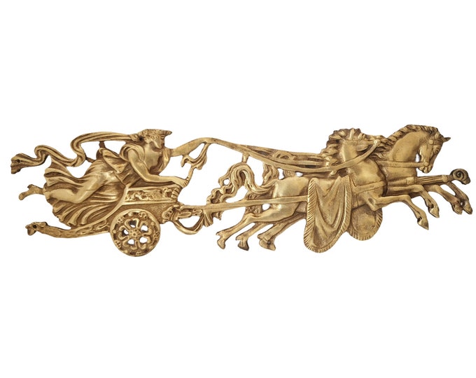 Diana in Chariot with Horses Bronze Ornament Figurine, Antique French Furniture Hardware Decoration