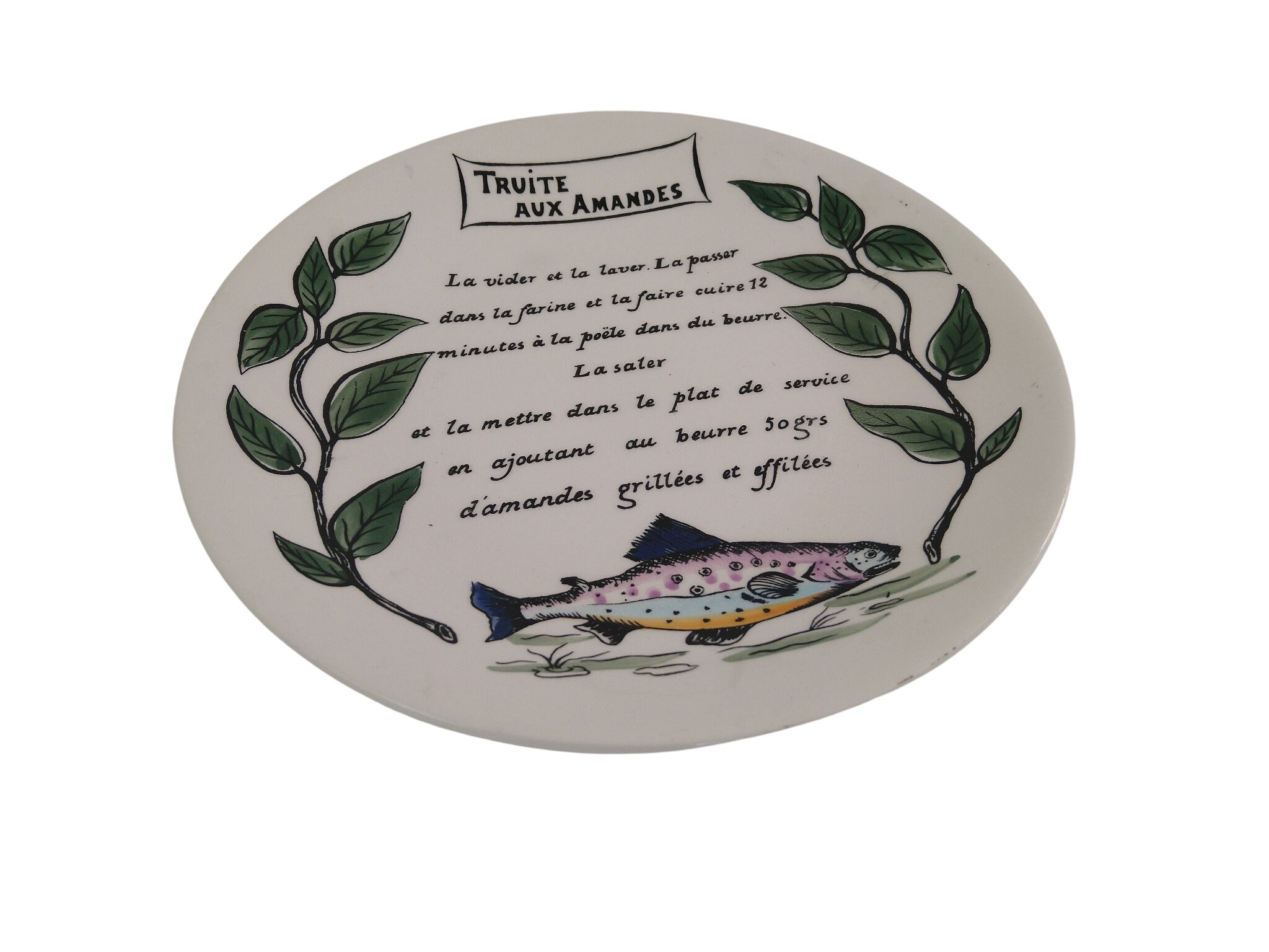 French Trout with Almonds Recipe Wall Plate by GIEN, Rustic Country