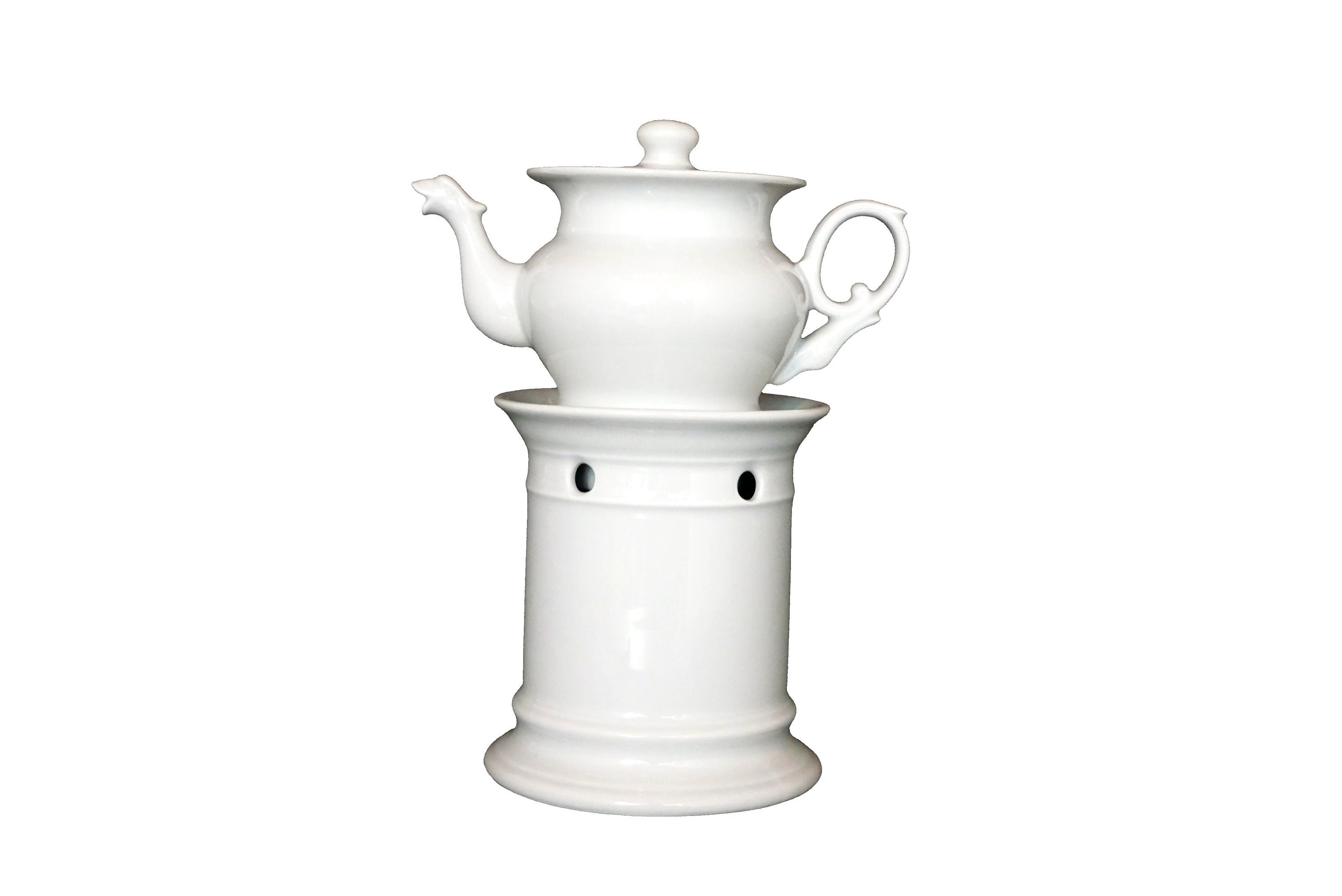 French Porcelain Teapot with Warmer Stand by Pillivuyt, Ceramic