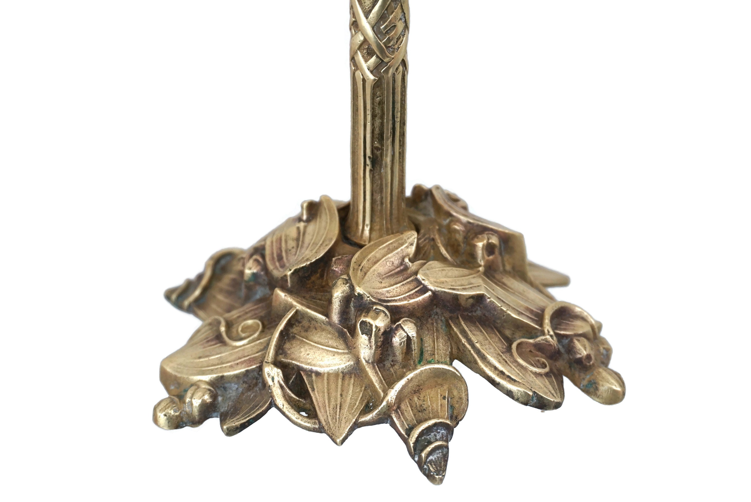 Antique French Bronze Candle Holder with Leaves and Berries, 19th