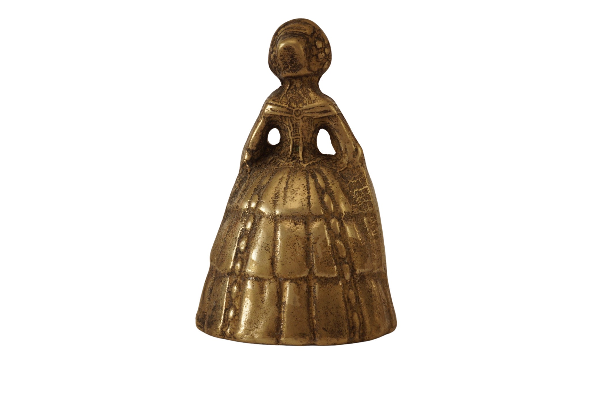 Brass Victorian Lady Table Bell, Vintage Figurine Service Bell