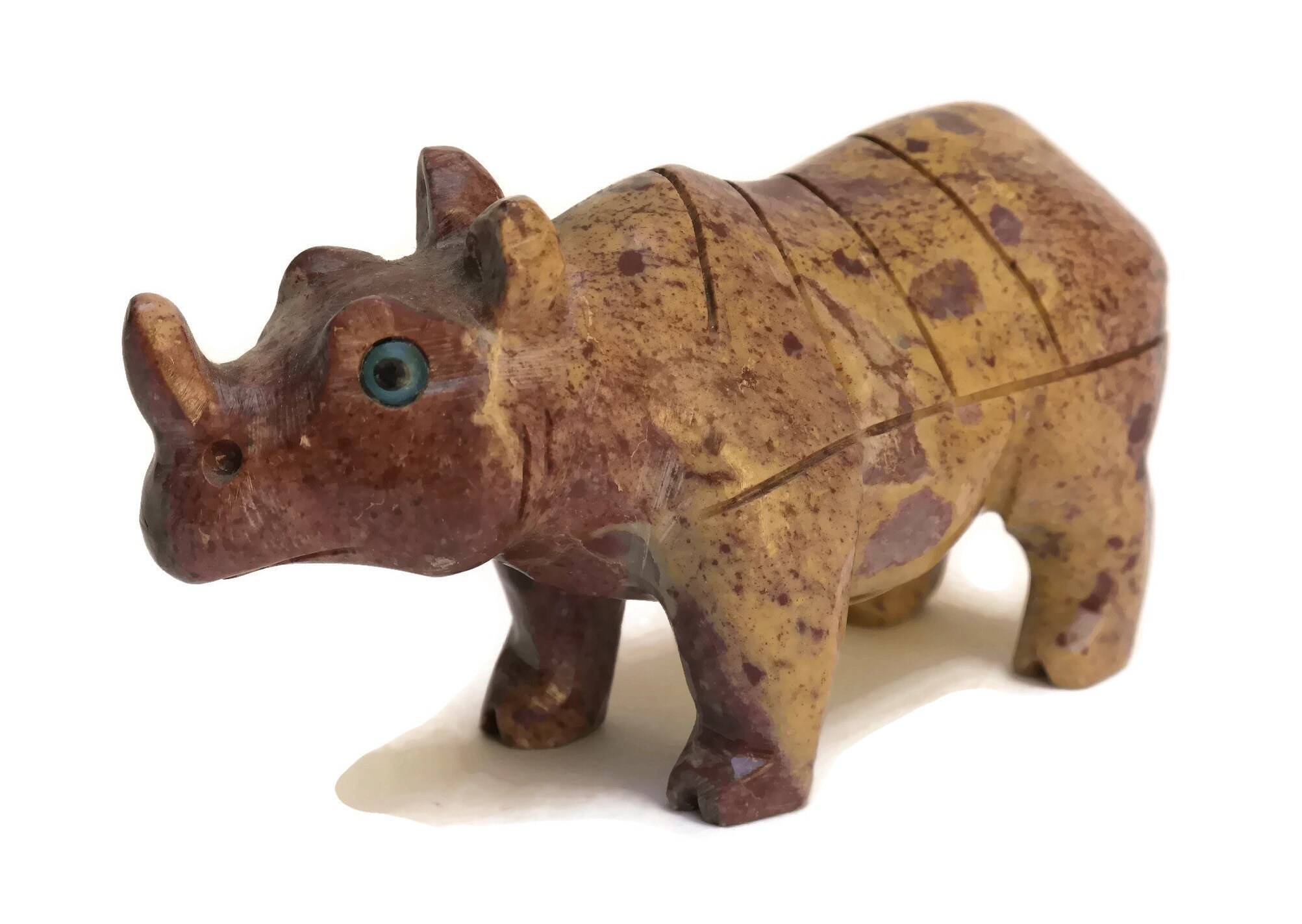 Vintage Rhino Figurine. Folk Art Hand Carved Rhinoceros Figure. African