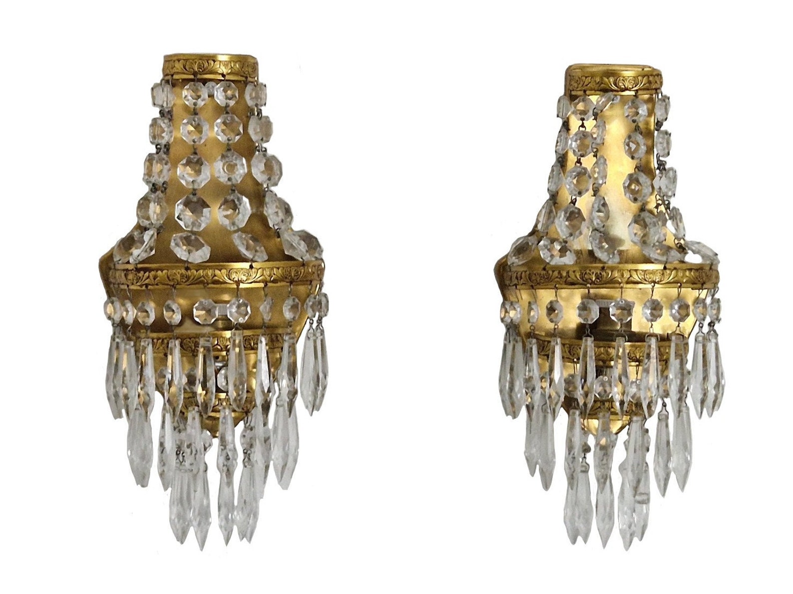 Antique French Crystal Chandelier Wall Sconces Pair of - Etsy