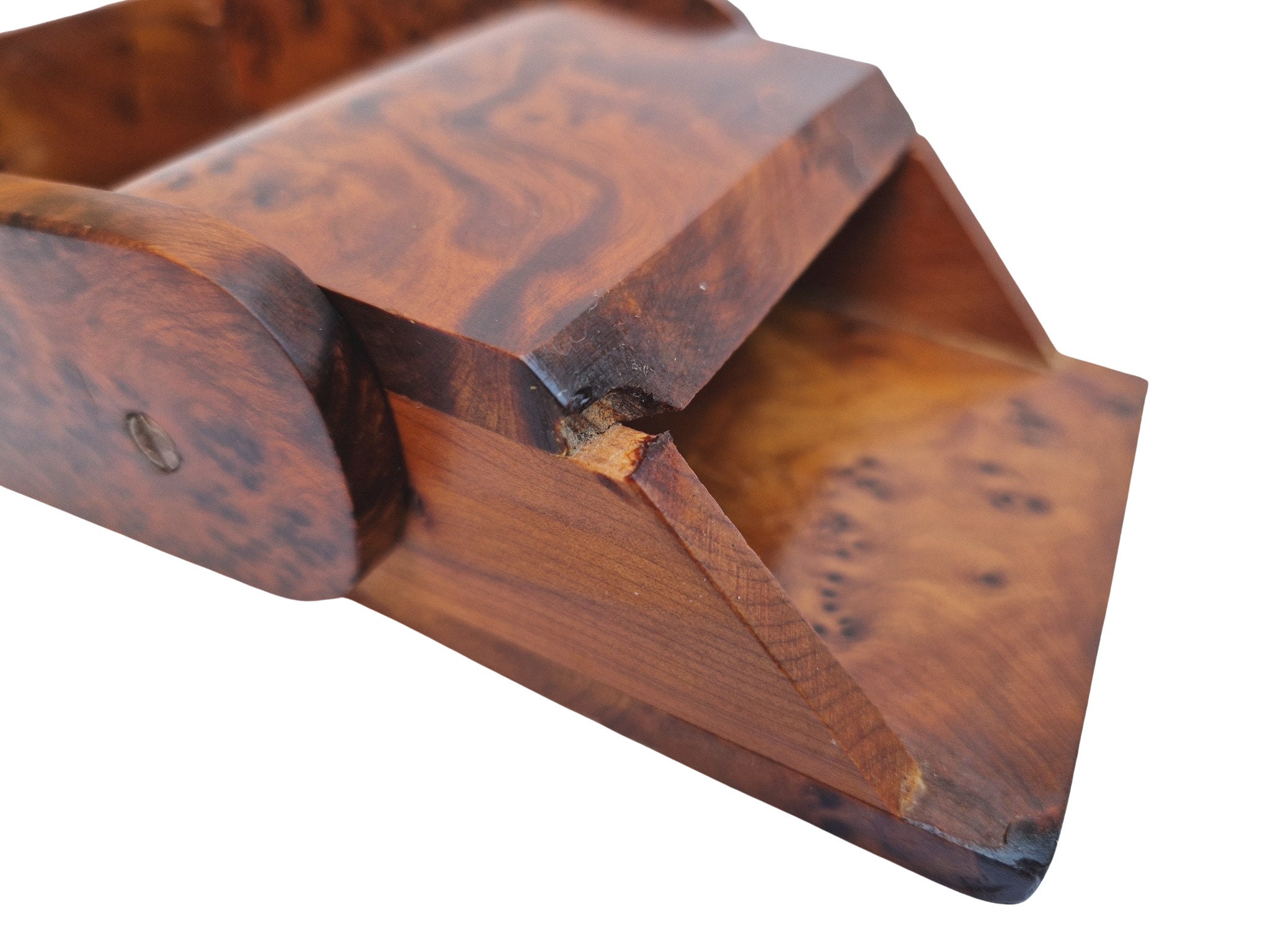 Elm Burl Wood Playing Card Deck Holder, French Vintage Business Card